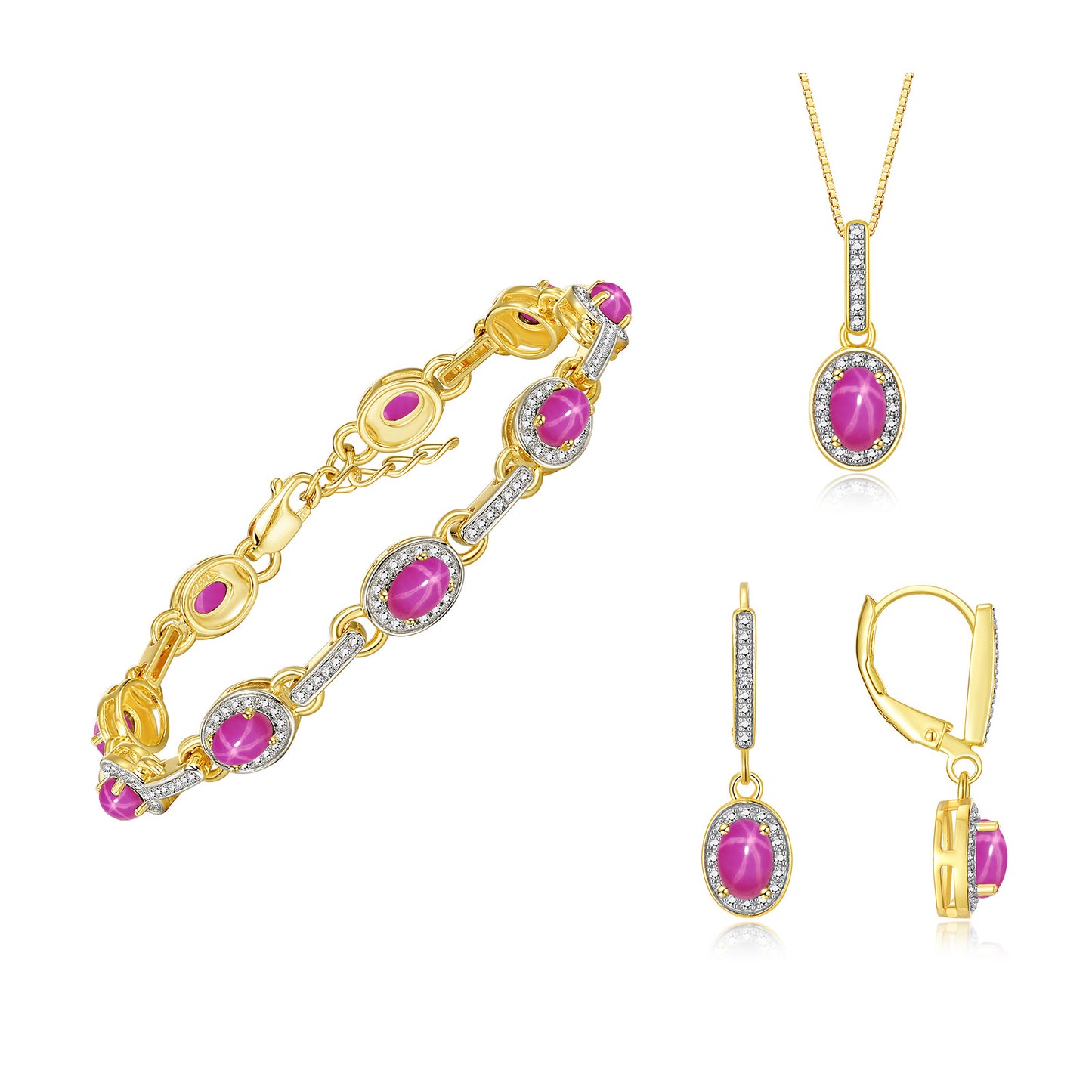 RYLOS Matching Jewelry Set Designer Halo Birthstone: 6X4MM Gemstone & Diamonds, Yellow Gold Plated Silver. Tennis Bracelet, Earrings & Necklace. Adjustable 7"-8" Wrist, 18" Chain.