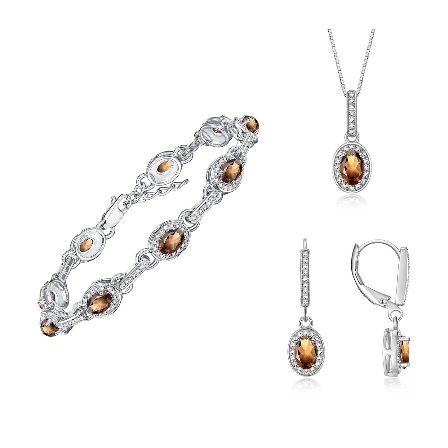 RYLOS Matching Jewelry Set Designer Halo Birthstone: 6X4MM Gemstone & Diamonds, Sterling Silver. Tennis Bracelet, Earrings & Necklace. Adjustable 7"-8" Wrist, 18" Chain.