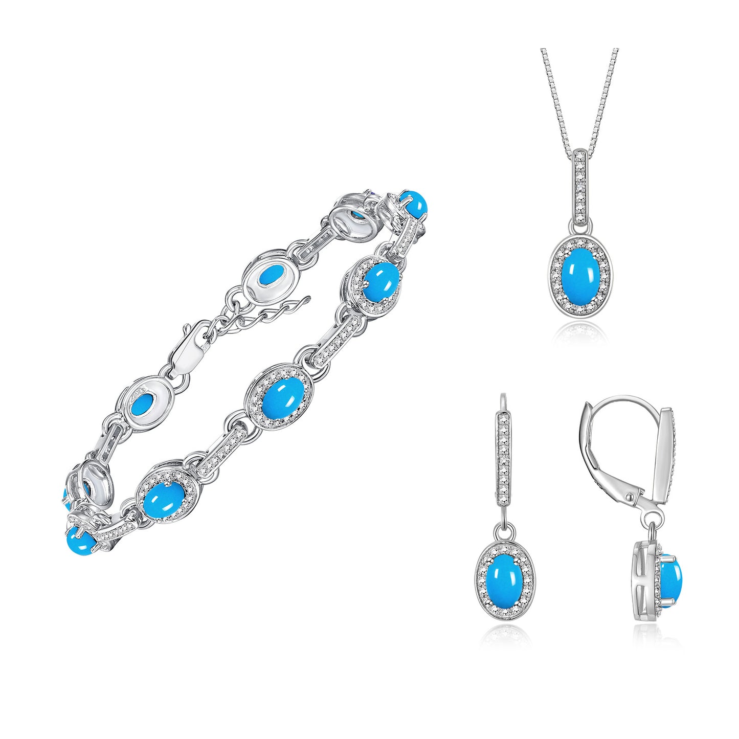 RYLOS Matching Jewelry Set Designer Halo Birthstone: 6X4MM Gemstone & Diamonds, Sterling Silver. Tennis Bracelet, Earrings & Necklace. Adjustable 7"-8" Wrist, 18" Chain.