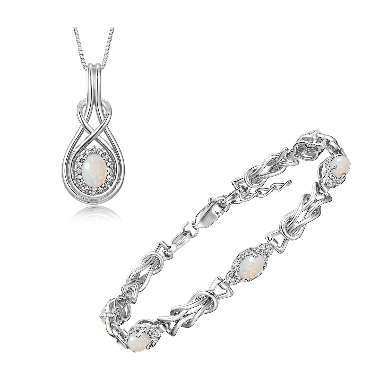 RYLOS Matching Jewelry Sterling Silver Love Knot Set: Tennis Bracelet & Pendant Necklace. Gemstone & Diamonds, 7"-8" Adjustable Wrist, 18" Chain. 9X7MM & 7X5MM Birthstone Jewelry