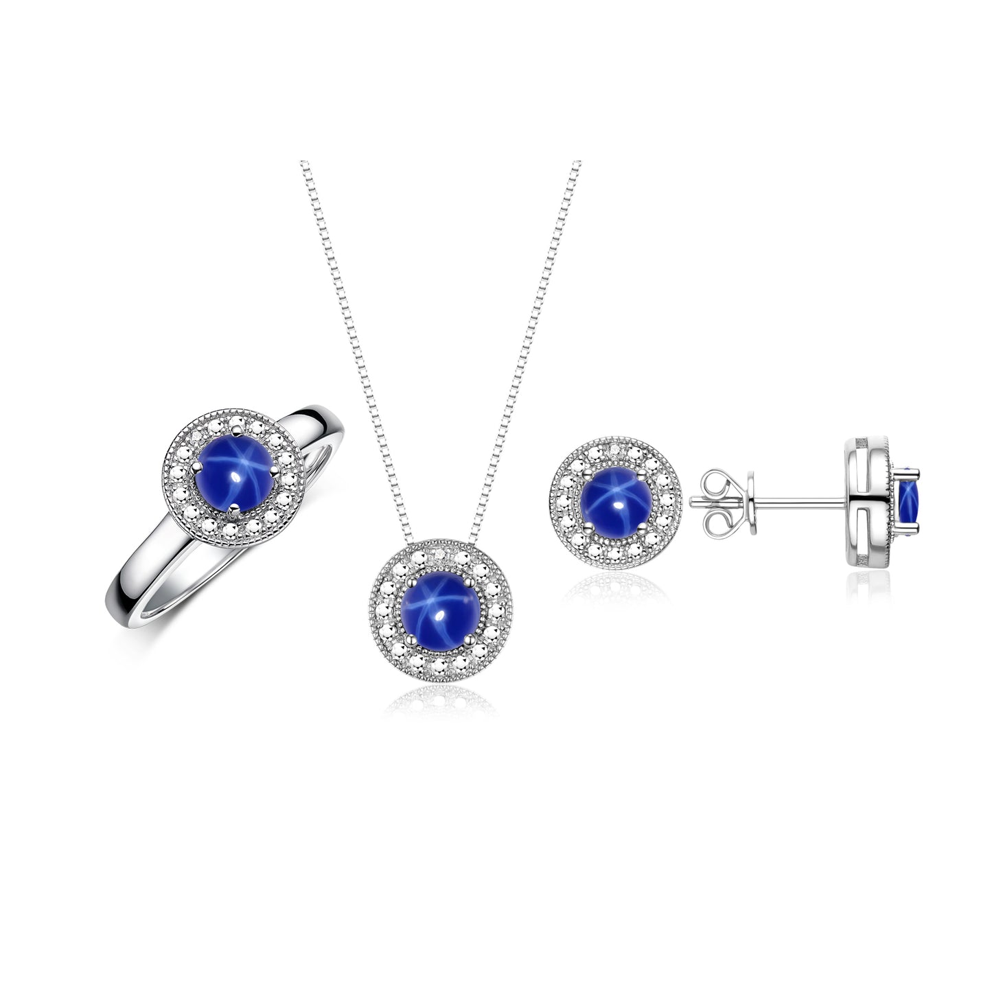 RYLOS Halo Designer Matching Set 14K White Gold : Ring, Earring & Pendant Necklace. Gemstone & Diamonds, 4MM Birthstone; Sizes 5-10.