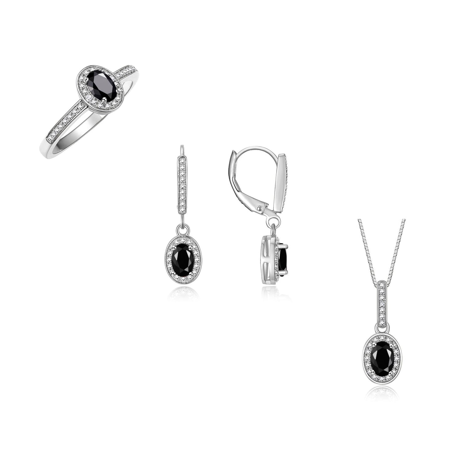 RYLOS Matching Gold Jewelry 14K White Gold Halo Designer Set: Ring, Earring & Pendant Necklace. Gemstone & Diamonds, 6X4MM Birthstone.  Sizes 5-10.