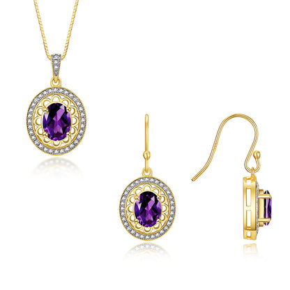RYLOS Matching Jewelry Set 14K Yellow Gold Princess Diana Inspired: Earrings & Pendant Necklace with 18" Chain. Gemstone & Diamonds, 8X6MM Birthstone