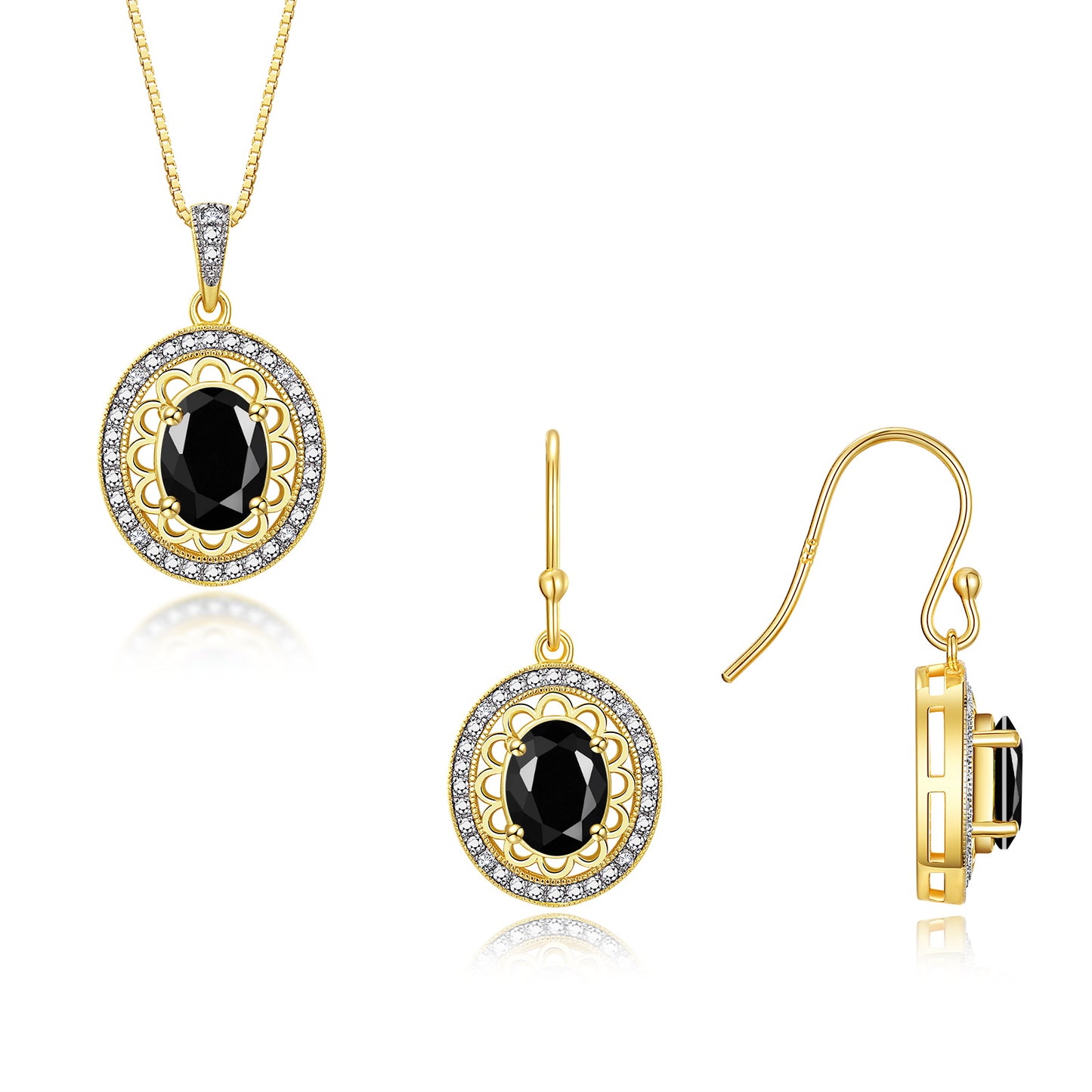 RYLOS Matching Jewelry Set 14K Yellow Gold Princess Diana Inspired: Earrings & Pendant Necklace with 18" Chain. Gemstone & Diamonds, 8X6MM Birthstone