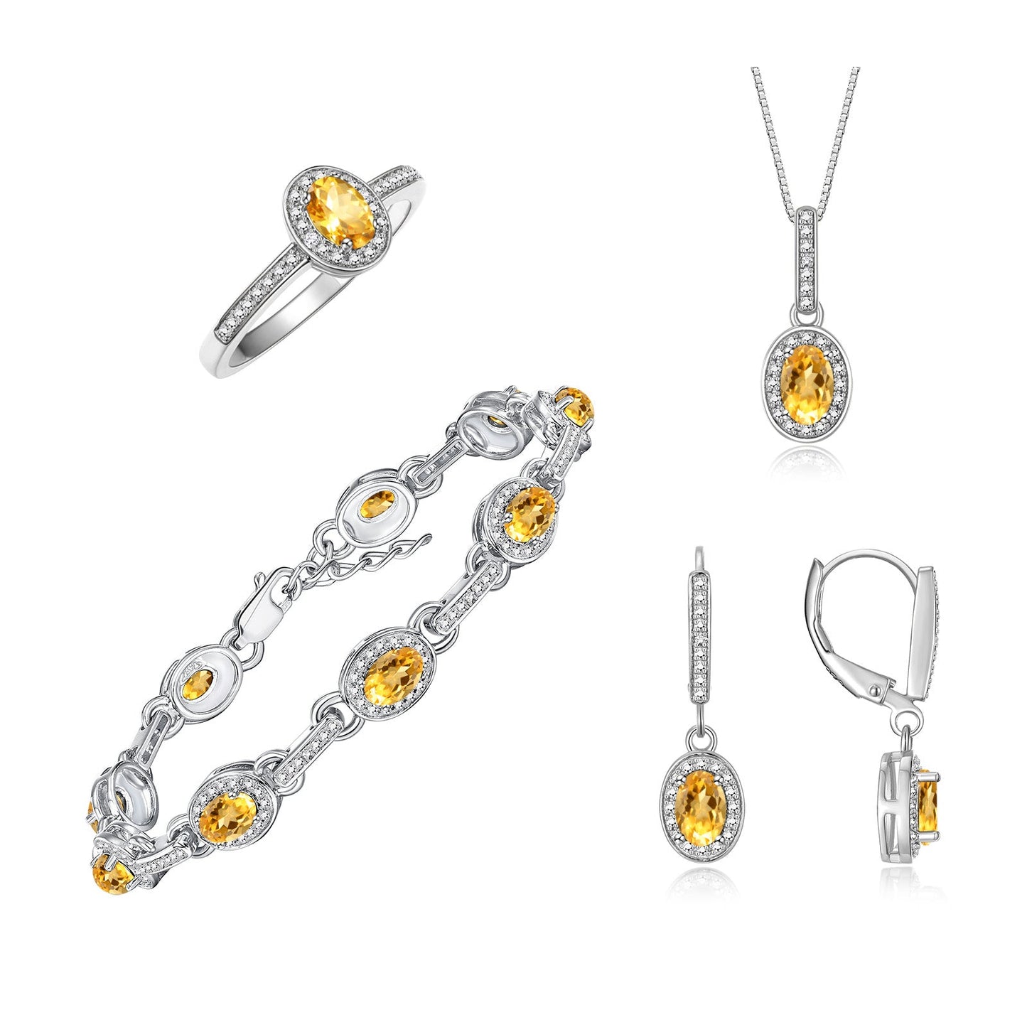 RYLOS Matching Jewelry: Sterling Silver Halo Designer Tennis Bracelet, Earrings, Ring & Necklace. Gemstone & Diamonds, 7"-8" Adjustable Wrist, 18" Chain, 6x4MM Birthstone