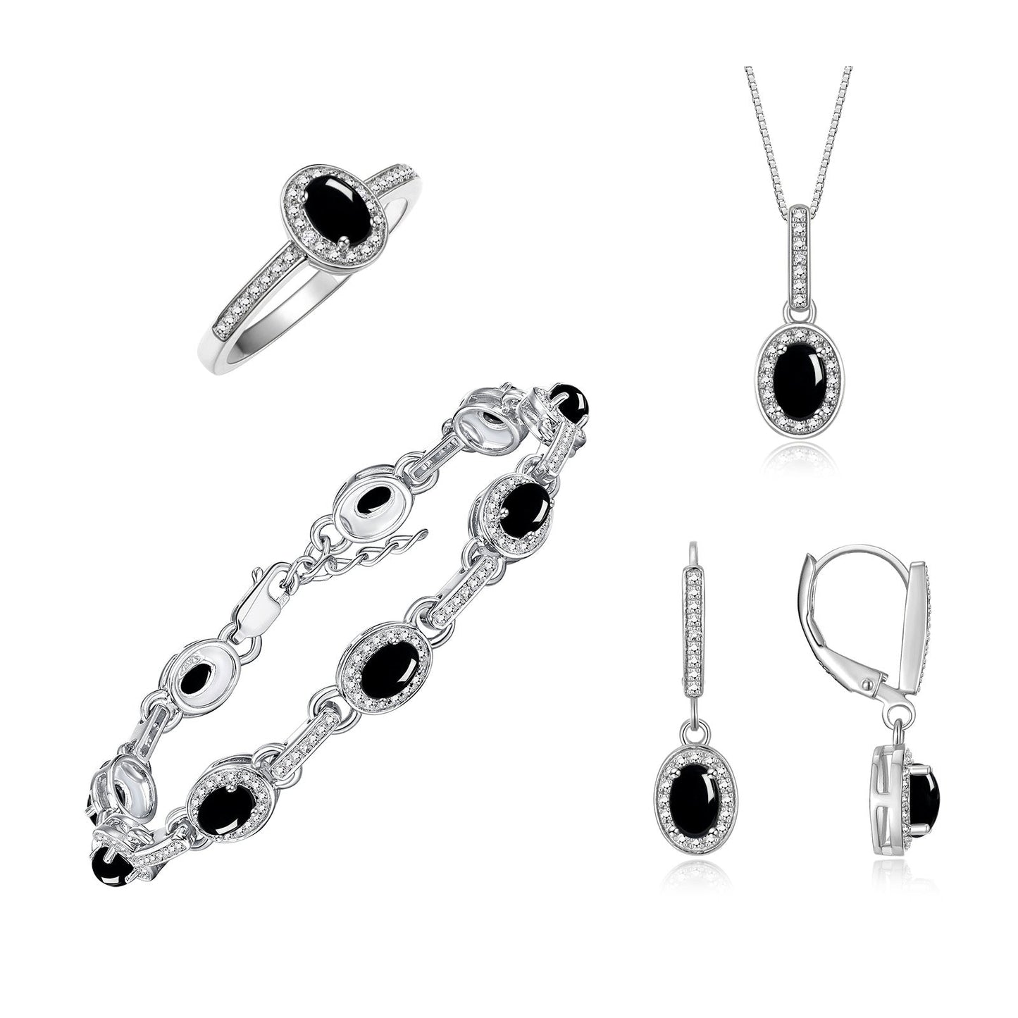 RYLOS Matching Jewelry: Sterling Silver Halo Designer Tennis Bracelet, Earrings, Ring & Necklace. Gemstone & Diamonds, 7"-8" Adjustable Wrist, 18" Chain, 6x4MM Birthstone