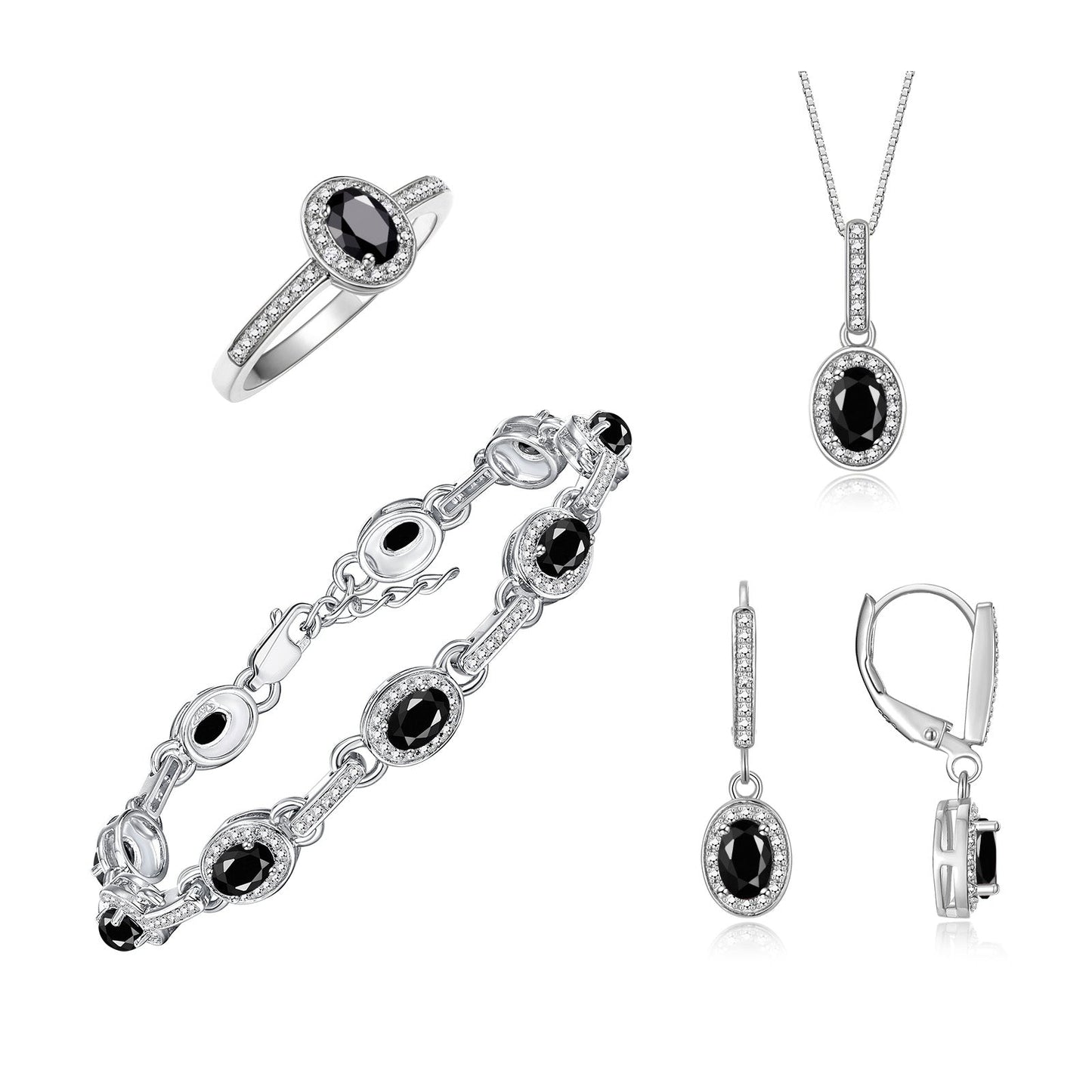 RYLOS Matching Jewelry: Sterling Silver Halo Designer Tennis Bracelet, Earrings, Ring & Necklace. Gemstone & Diamonds, 7"-8" Adjustable Wrist, 18" Chain, 6x4MM Birthstone
