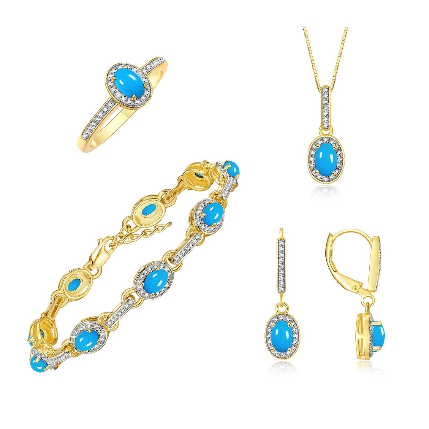 RYLOS Matching Jewelry: Yellow Gold Plated Silver Halo Designer Tennis Bracelet, Earrings, Ring & Necklace. Gemstone & Diamonds, 7"-8" Adjustable Wrist, 18" Chain, 6x4MM Birthstone