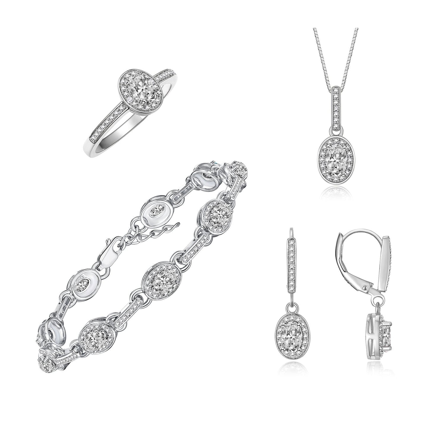 RYLOS Matching Jewelry: Sterling Silver Halo Designer Tennis Bracelet, Earrings, Ring & Necklace. Gemstone & Diamonds, 7"-8" Adjustable Wrist, 18" Chain, 6x4MM Birthstone