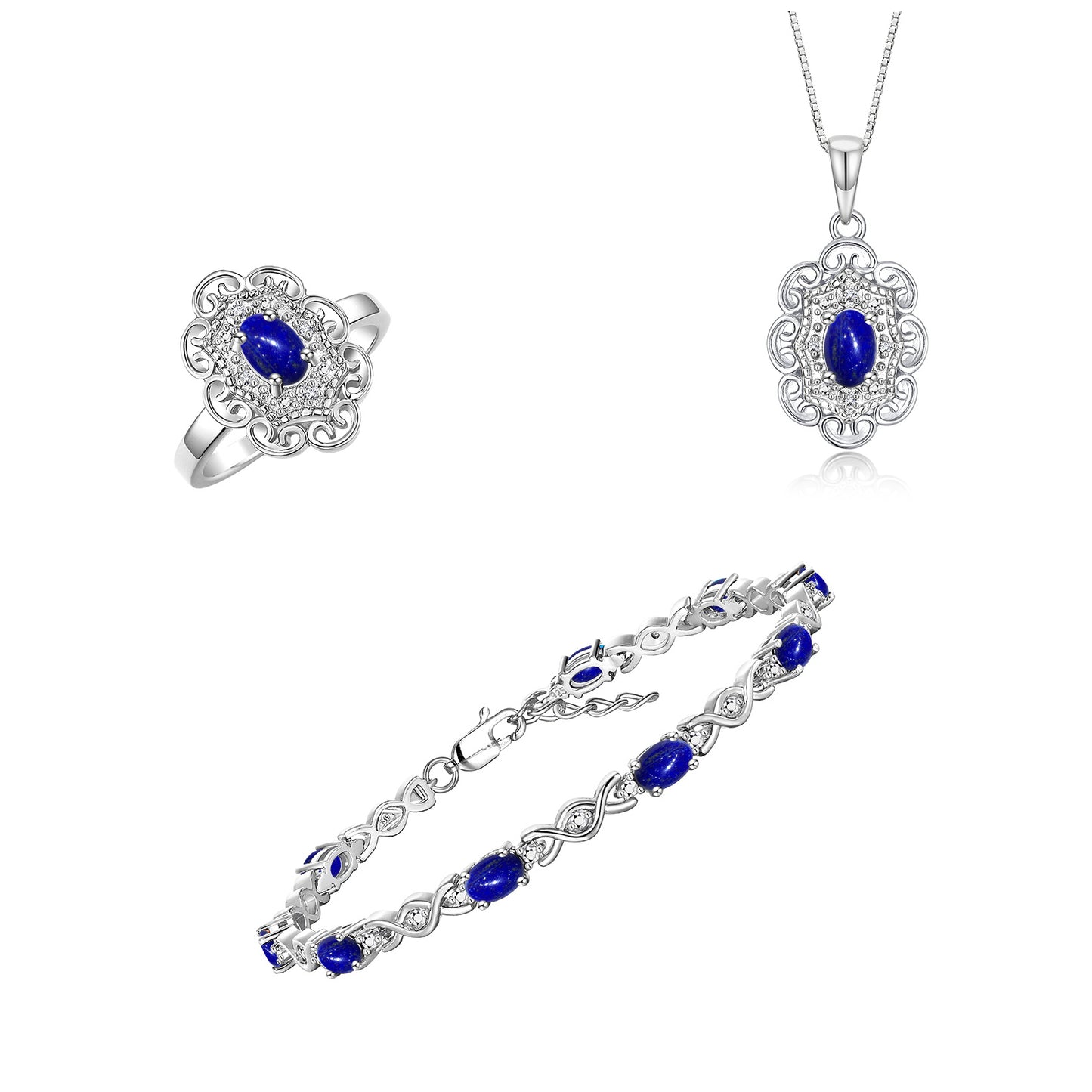 RYLOS Matching Jewelry Hugs & Kisses Infinity Set: Sterling Silver Tennis Bracelet, Ring & Necklace. Gemstone & Diamonds, 7-8" Wrist & 18" Chain. 6X4MM Birthstone