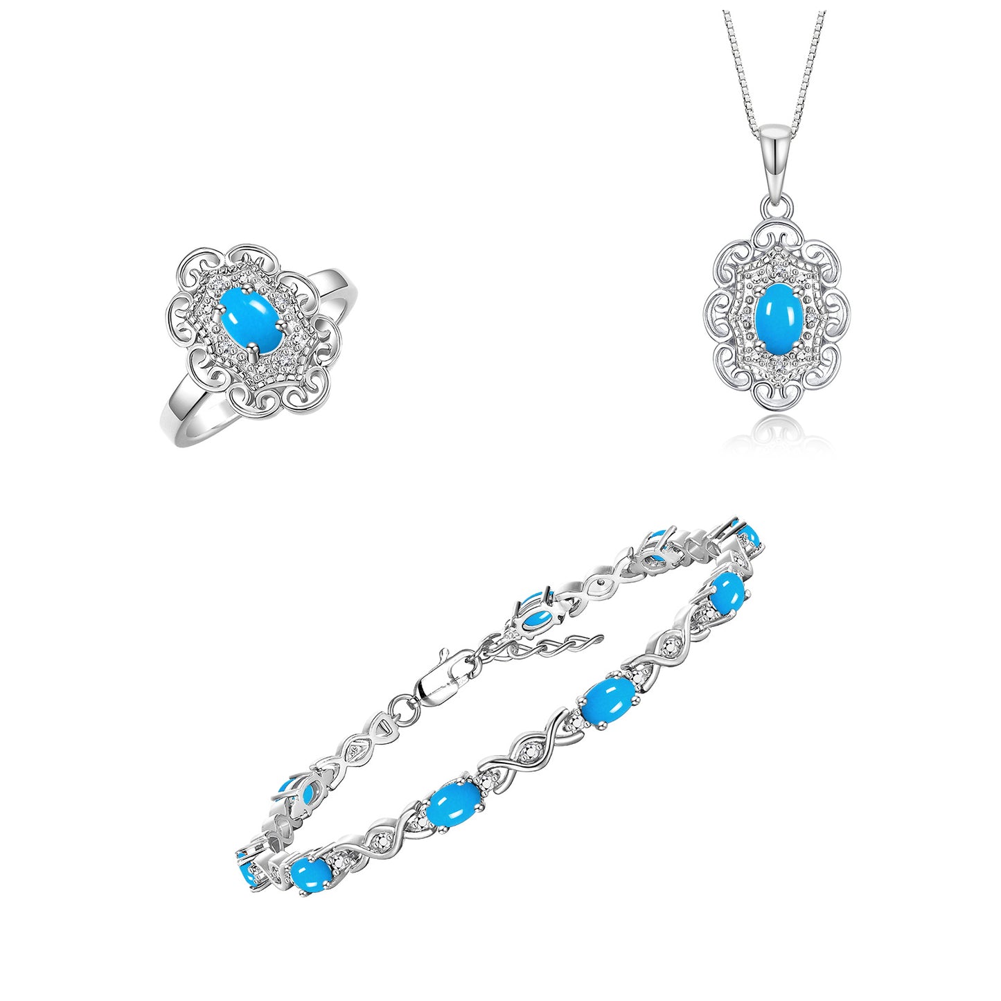 RYLOS Matching Jewelry Hugs & Kisses Infinity Set: Sterling Silver Tennis Bracelet, Ring & Necklace. Gemstone & Diamonds, 7-8" Wrist & 18" Chain. 6X4MM Birthstone