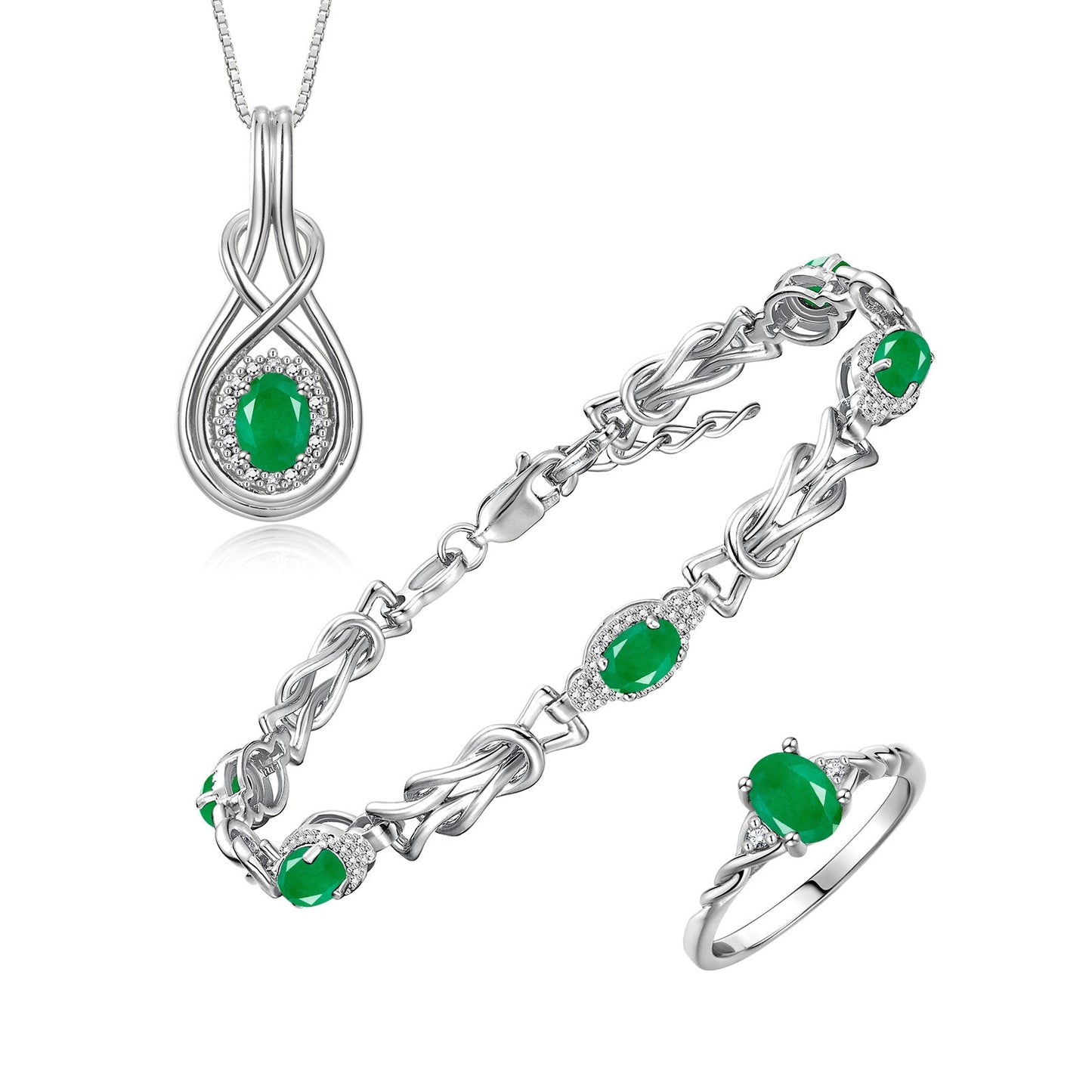 RYLOS Matching Jewelry Love Knot Set: Sterling Silver Tennis Bracelet, Ring & Necklace. Gemstone & Diamonds, Adjustable 7"-8" Wrist & 18" Chain. Birthstone Ring Sizes 5-10
