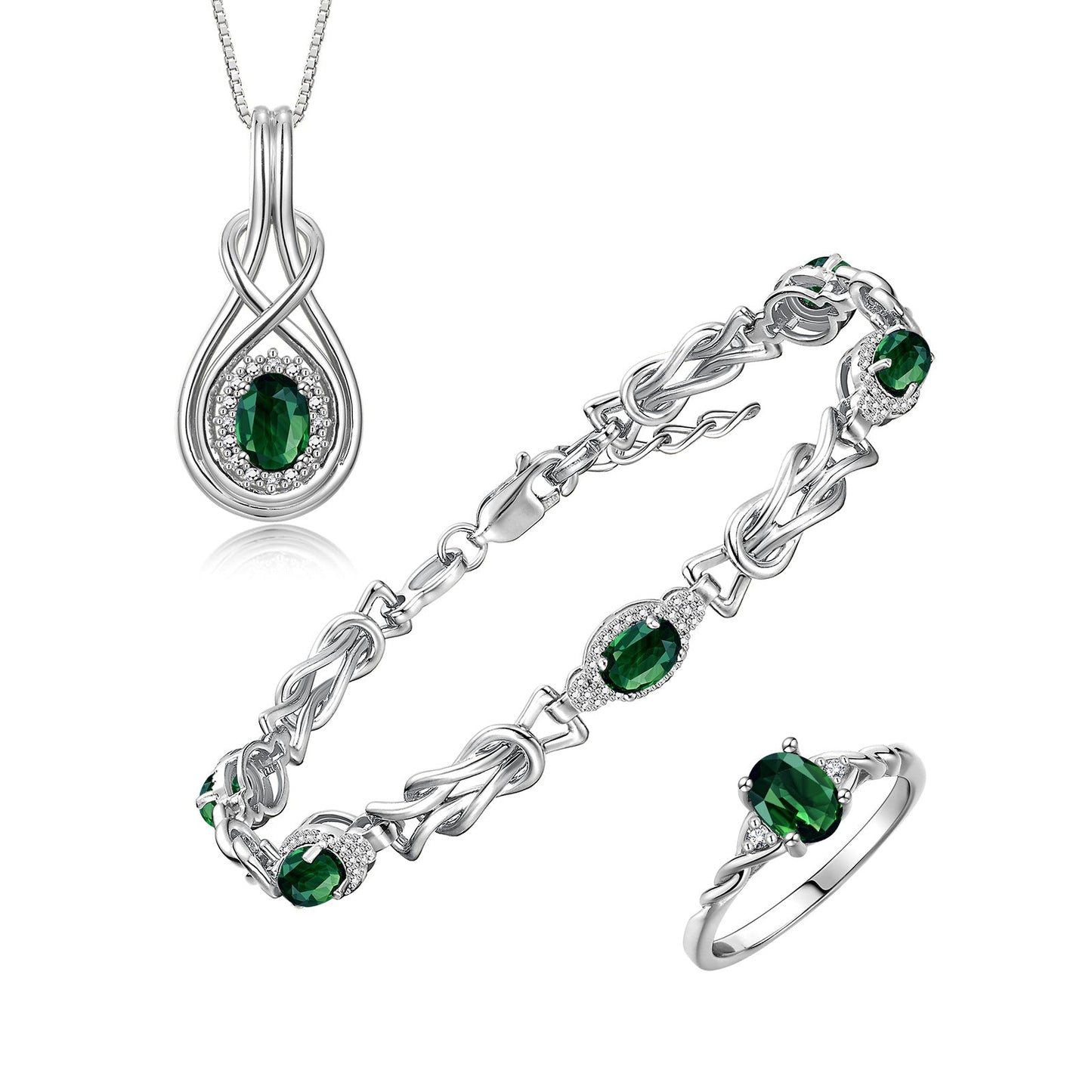 RYLOS Matching Jewelry Love Knot Set: Sterling Silver Tennis Bracelet, Ring & Necklace. Gemstone & Diamonds, Adjustable 7"-8" Wrist & 18" Chain. Birthstone Ring Sizes 5-10