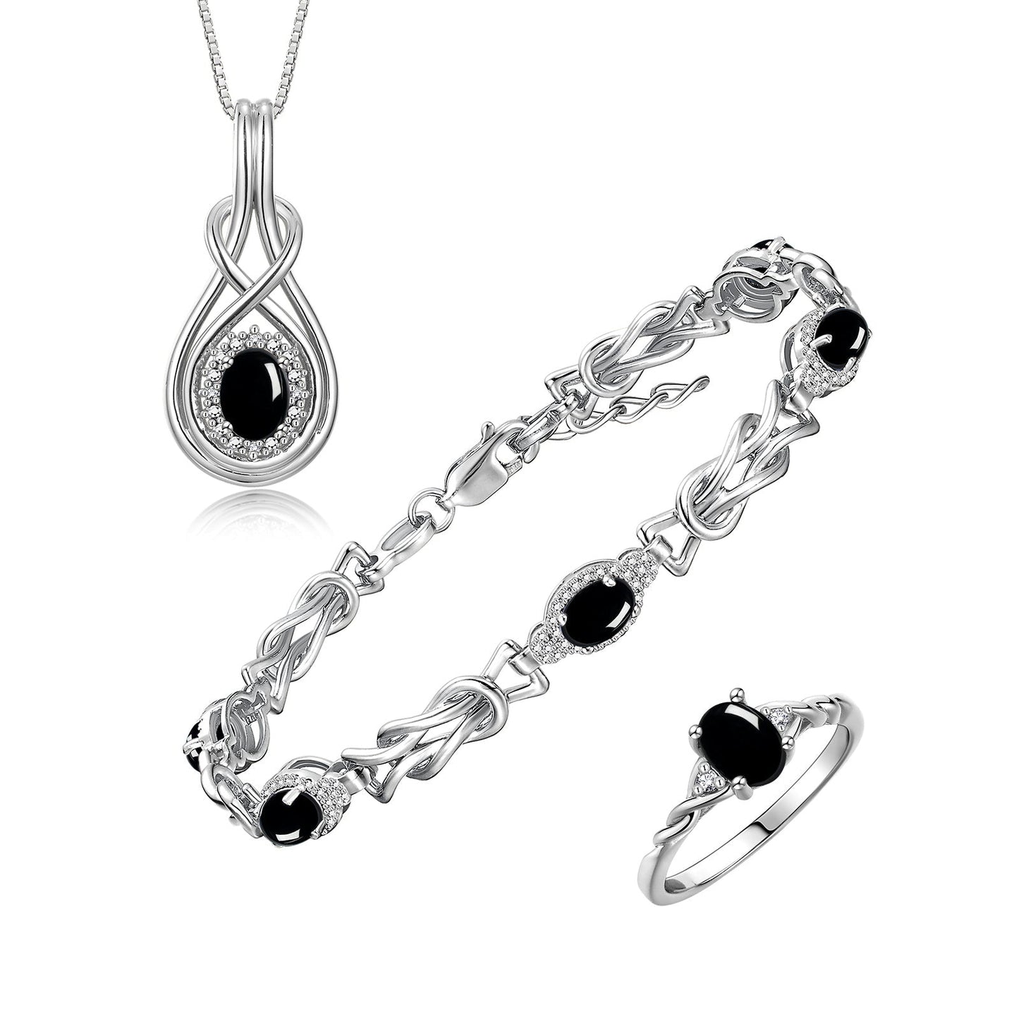 RYLOS Matching Jewelry Love Knot Set: Sterling Silver Tennis Bracelet, Ring & Necklace. Gemstone & Diamonds, Adjustable 7"-8" Wrist & 18" Chain. Birthstone Ring Sizes 5-10