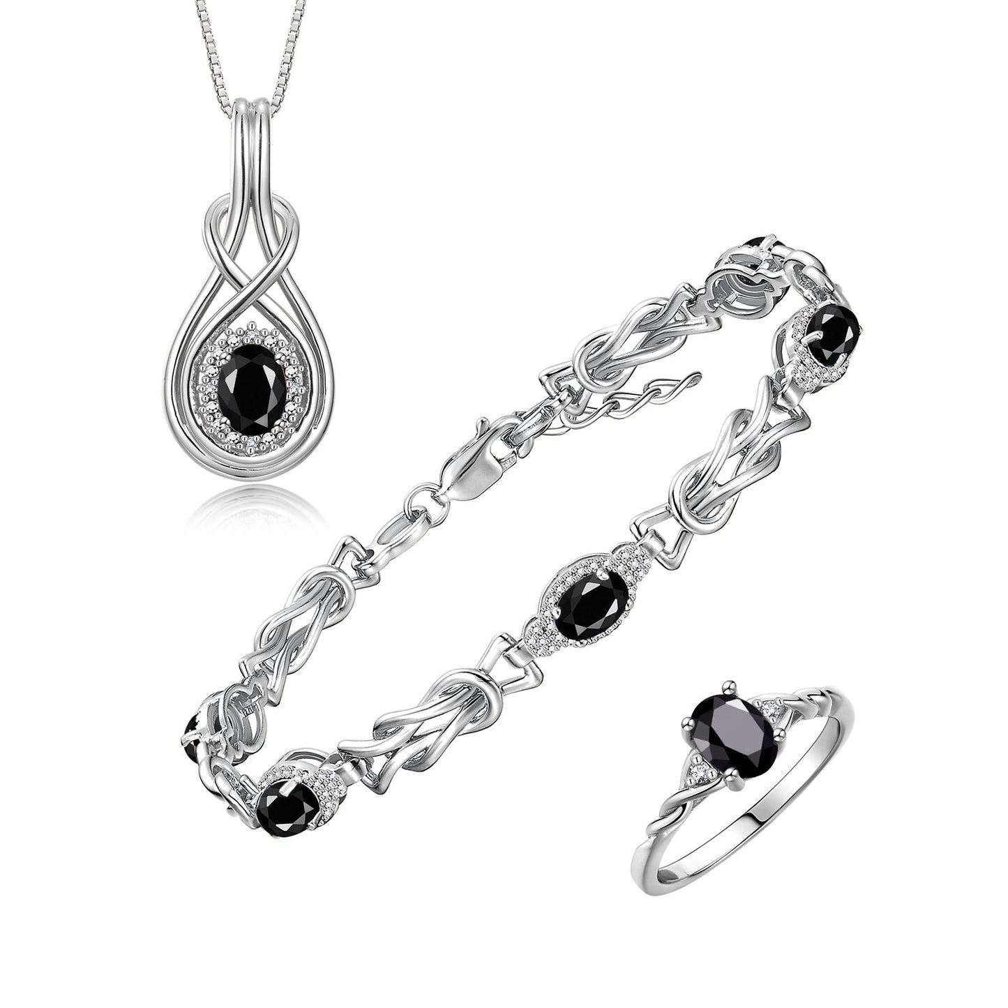 RYLOS Matching Jewelry Love Knot Set: Sterling Silver Tennis Bracelet, Ring & Necklace. Gemstone & Diamonds, Adjustable 7"-8" Wrist & 18" Chain. Birthstone Ring Sizes 5-10