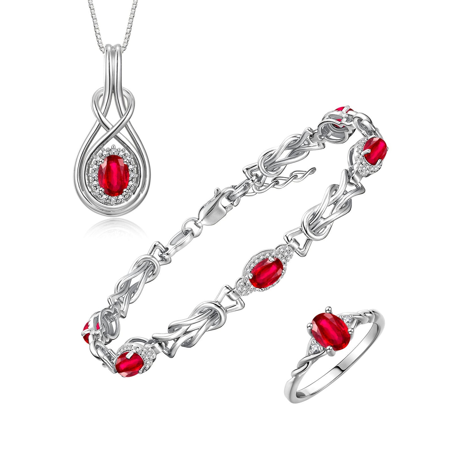 RYLOS Matching Jewelry Love Knot Set: Sterling Silver Tennis Bracelet, Ring & Necklace. Gemstone & Diamonds, Adjustable 7"-8" Wrist & 18" Chain. Birthstone Ring Sizes 5-10