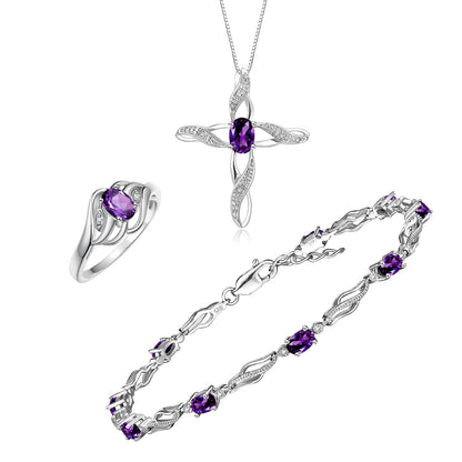 RYLOS Matching Jewelry Infinity Wave Set: Sterling Silver Tennis Bracelet, Ring & Necklace. Gemstone & Diamonds, Adjustable 7"-8" Wrist & 18" Chain.