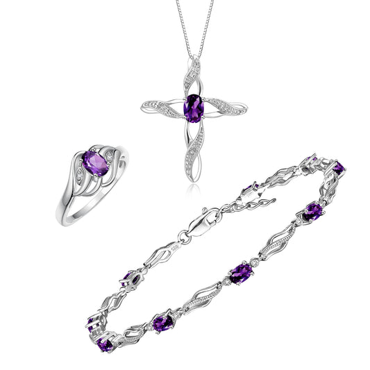 RYLOS Matching Jewelry Infinity Wave Set: Sterling Silver Tennis Bracelet, Ring & Necklace. Gemstone & Diamonds, Adjustable 7"-8" Wrist & 18" Chain.