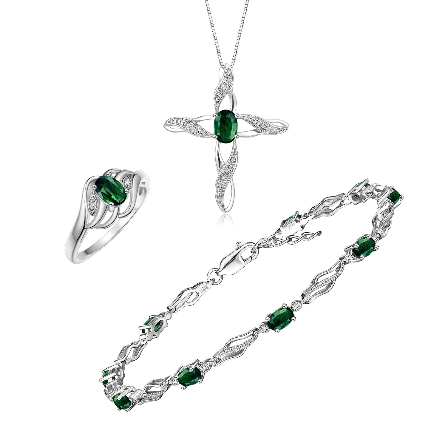 RYLOS Matching Jewelry Infinity Wave Set: Sterling Silver Tennis Bracelet, Ring & Necklace. Gemstone & Diamonds, Adjustable 7"-8" Wrist & 18" Chain.