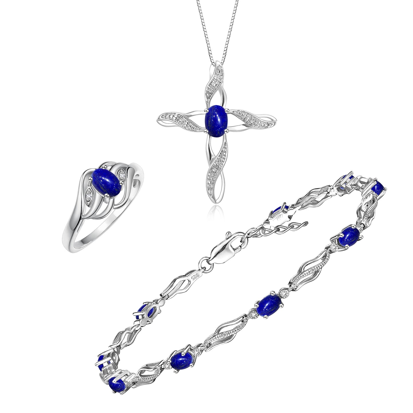 RYLOS Matching Jewelry Infinity Wave Set: Sterling Silver Tennis Bracelet, Ring & Necklace. Gemstone & Diamonds, Adjustable 7"-8" Wrist & 18" Chain.