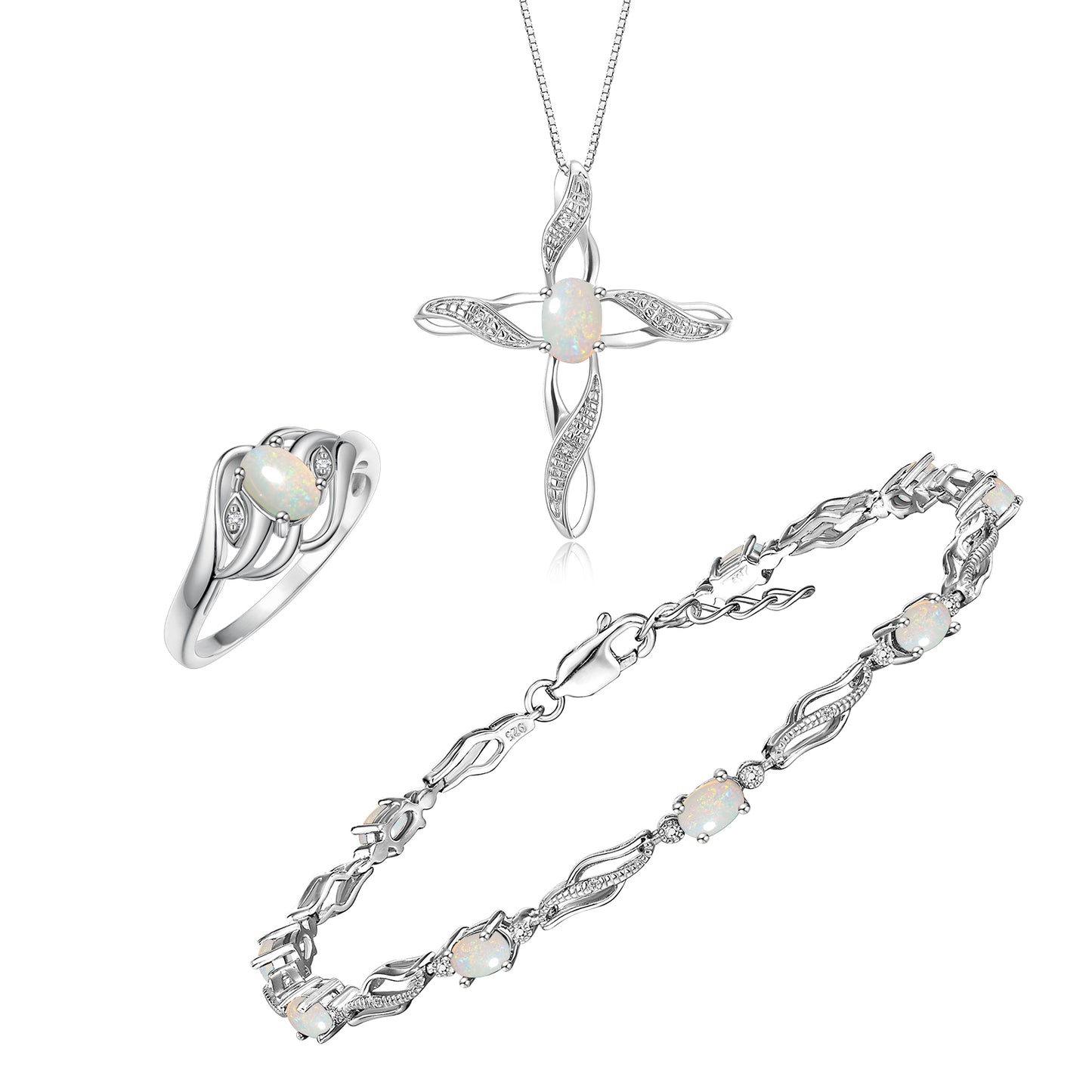 RYLOS Matching Jewelry Infinity Wave Set: Sterling Silver Tennis Bracelet, Ring & Necklace. Gemstone & Diamonds, Adjustable 7"-8" Wrist & 18" Chain.