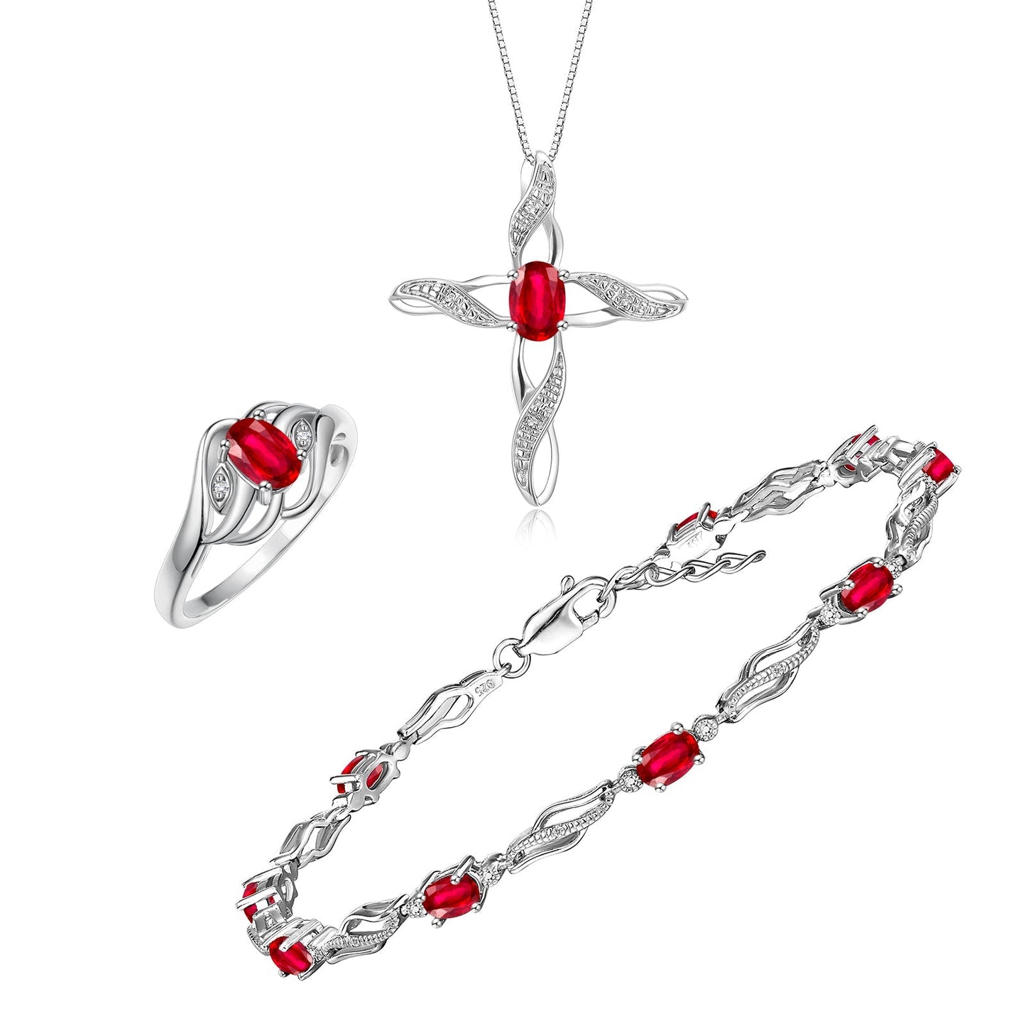 RYLOS Matching Jewelry Infinity Wave Set: Sterling Silver Tennis Bracelet, Ring & Necklace. Gemstone & Diamonds, Adjustable 7"-8" Wrist & 18" Chain.