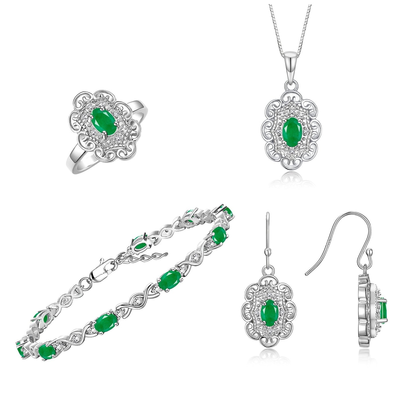 RYLOS Matching Jewelry Set Floral Design: Sterling Silver Tennis Bracelet, Earrings, Ring & Necklace. Gemstone & Diamonds, 7 inch-8 inch Adjustable Wrist, 18 inch Chain, 4-Pieces Matched, Birthstone Ring Size 8-10