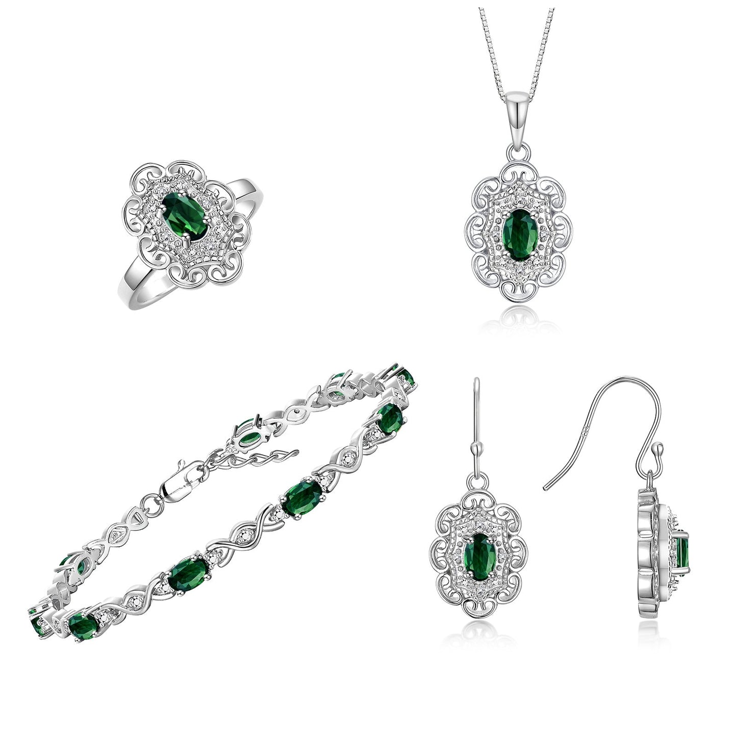 RYLOS Matching Jewelry Set Floral Design: Sterling Silver Tennis Bracelet, Earrings, Ring & Necklace. Gemstone & Diamonds, 7 inch-8 inch Adjustable Wrist, 18 inch Chain, 4-Pieces Matched, Birthstone Ring Size 8-10