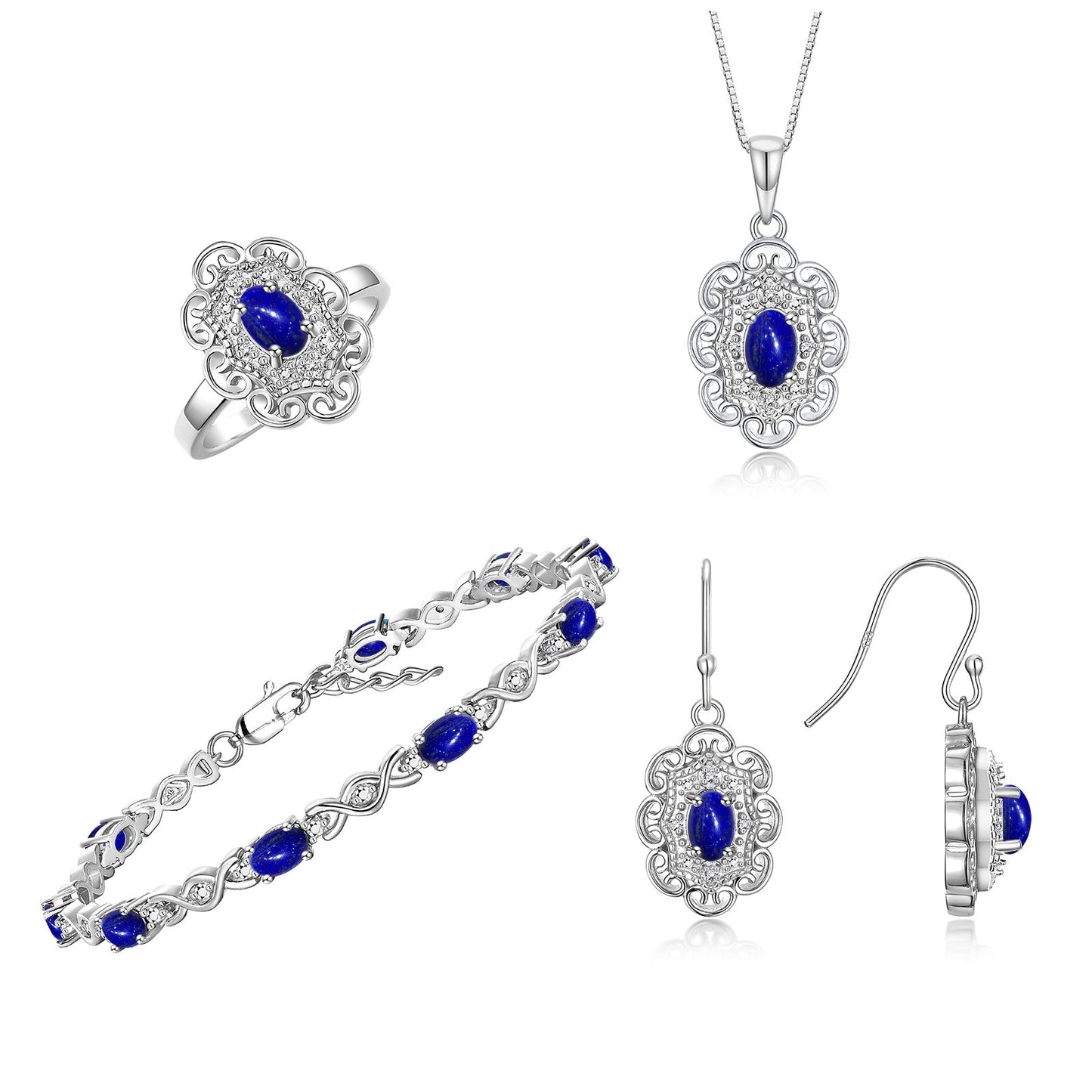 RYLOS Matching Jewelry Set Floral Design: Sterling Silver Tennis Bracelet, Earrings, Ring & Necklace. Gemstone & Diamonds, 7 inch-8 inch Adjustable Wrist, 18 inch Chain, 4-Pieces Matched, Birthstone Ring Size 8-10