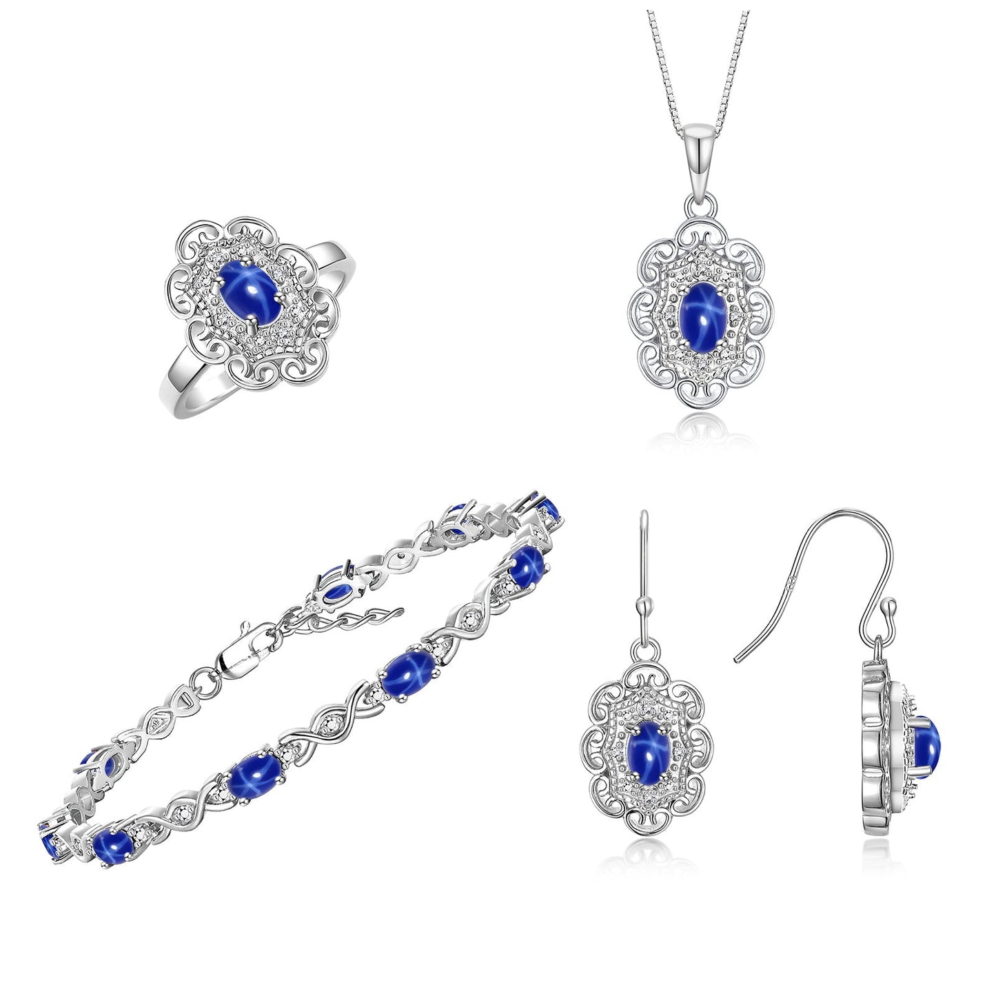 RYLOS Matching Jewelry Set Floral Design: Sterling Silver Tennis Bracelet, Earrings, Ring & Necklace. Gemstone & Diamonds, 7 inch-8 inch Adjustable Wrist, 18 inch Chain, 4-Pieces Matched, Birthstone Ring Size 8-10