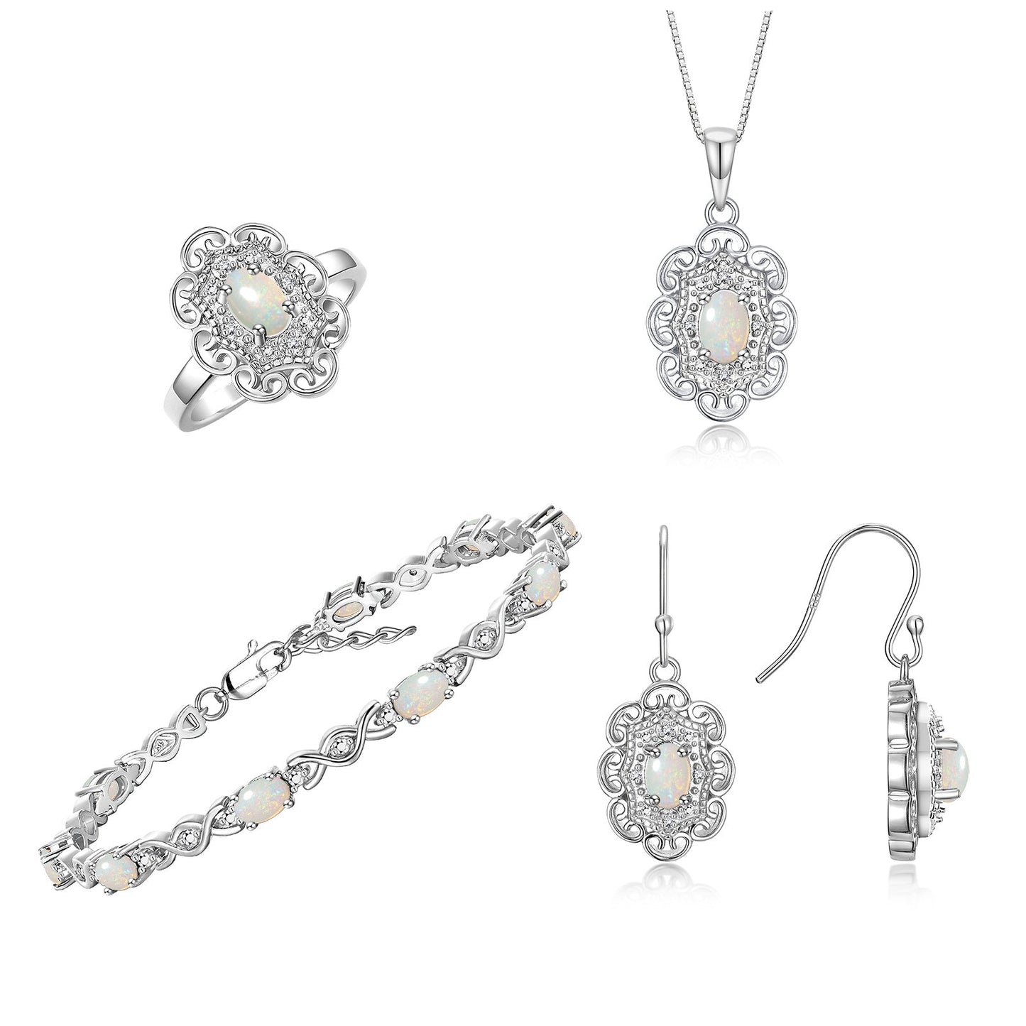 RYLOS Matching Jewelry Set Floral Design: Sterling Silver Tennis Bracelet, Earrings, Ring & Necklace. Gemstone & Diamonds, 7 inch-8 inch Adjustable Wrist, 18 inch Chain, 4-Pieces Matched, Birthstone Ring Size 8-10
