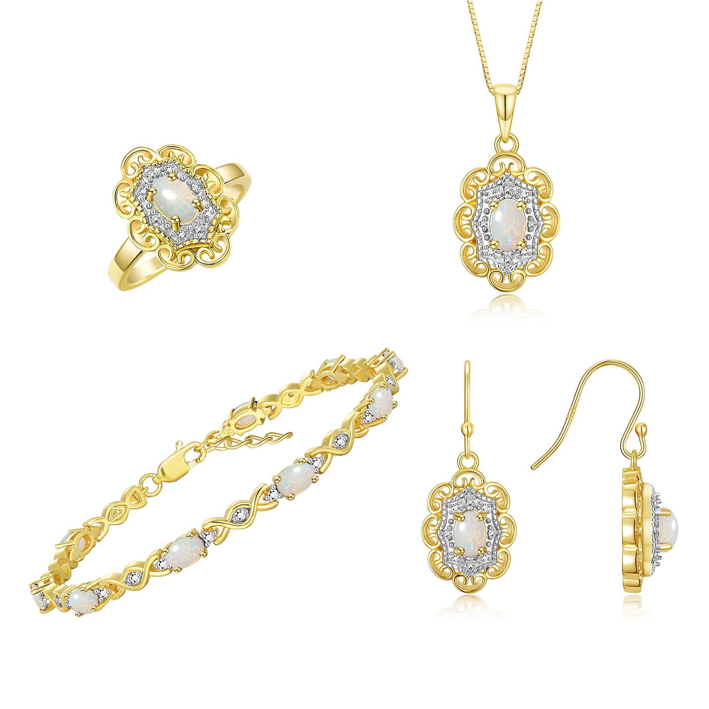 RYLOS Matching Jewelry Set Floral Design: Yellow Gold Plated Silver Tennis Bracelet, Earrings, Ring & Necklace. Gemstone & Diamonds, 7"-8" Adjustable Wrist, 18" Chain, 4-Pieces Matched, Birthstone Ring Size 5-10