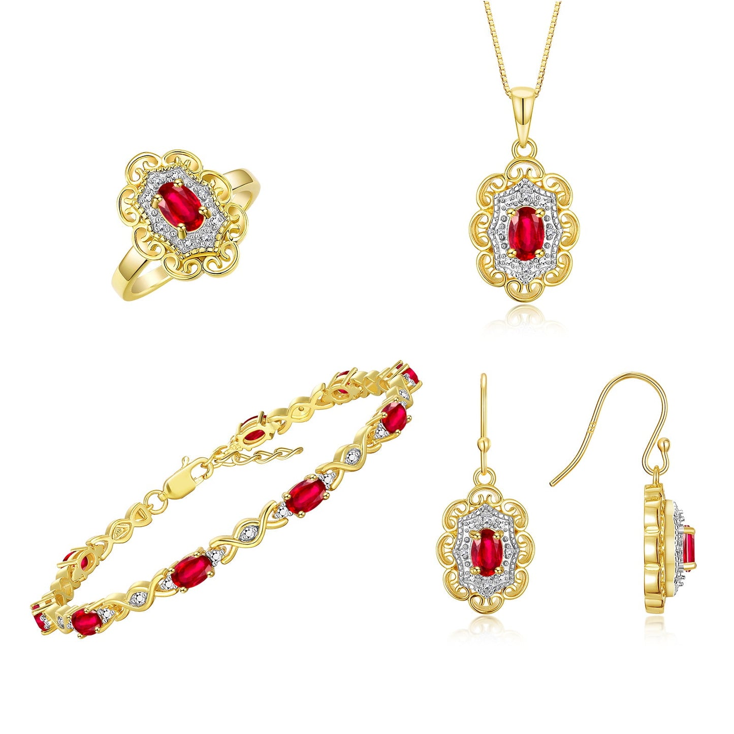 RYLOS Matching Jewelry Set Floral Design: Yellow Gold Plated Silver Tennis Bracelet, Earrings, Ring & Necklace. Gemstone & Diamonds, 7"-8" Adjustable Wrist, 18" Chain, 4-Pieces Matched, Birthstone Ring Size 5-10