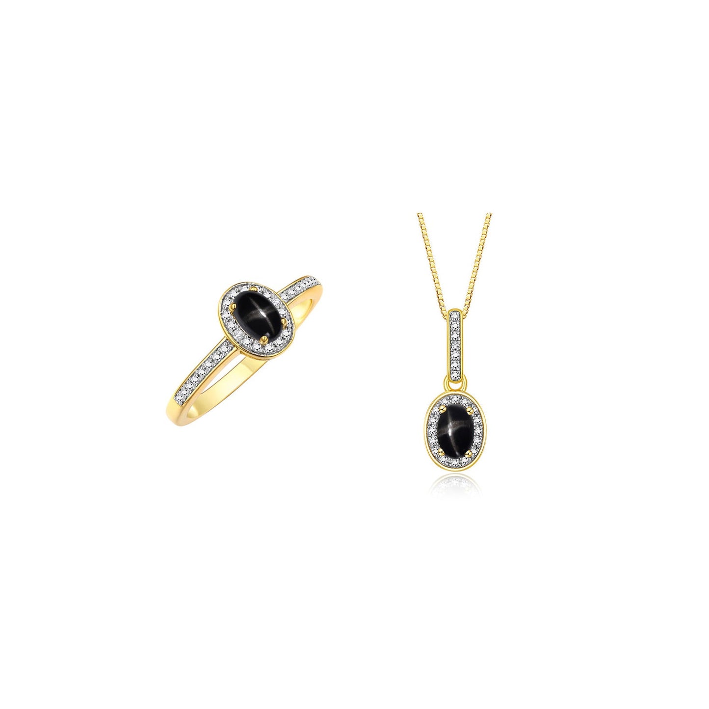 RYLOS Matching Jewelry 14K Yellow Gold Halo Pendant Necklace & Matching Ring. Gemstone & Diamonds, 18" Chain. 6X4MM Birthstone. Sizes 5-10.