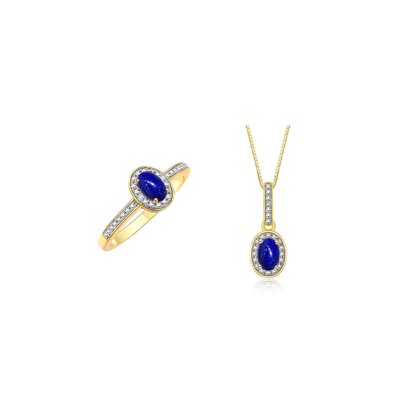 RYLOS Matching Jewelry Yellow Gold Plated Silver Halo Pendant Necklace & Matching Ring. Gemstone & Diamonds, 18" Chain. 6X4MM Birthstone. Sizes 5-10.