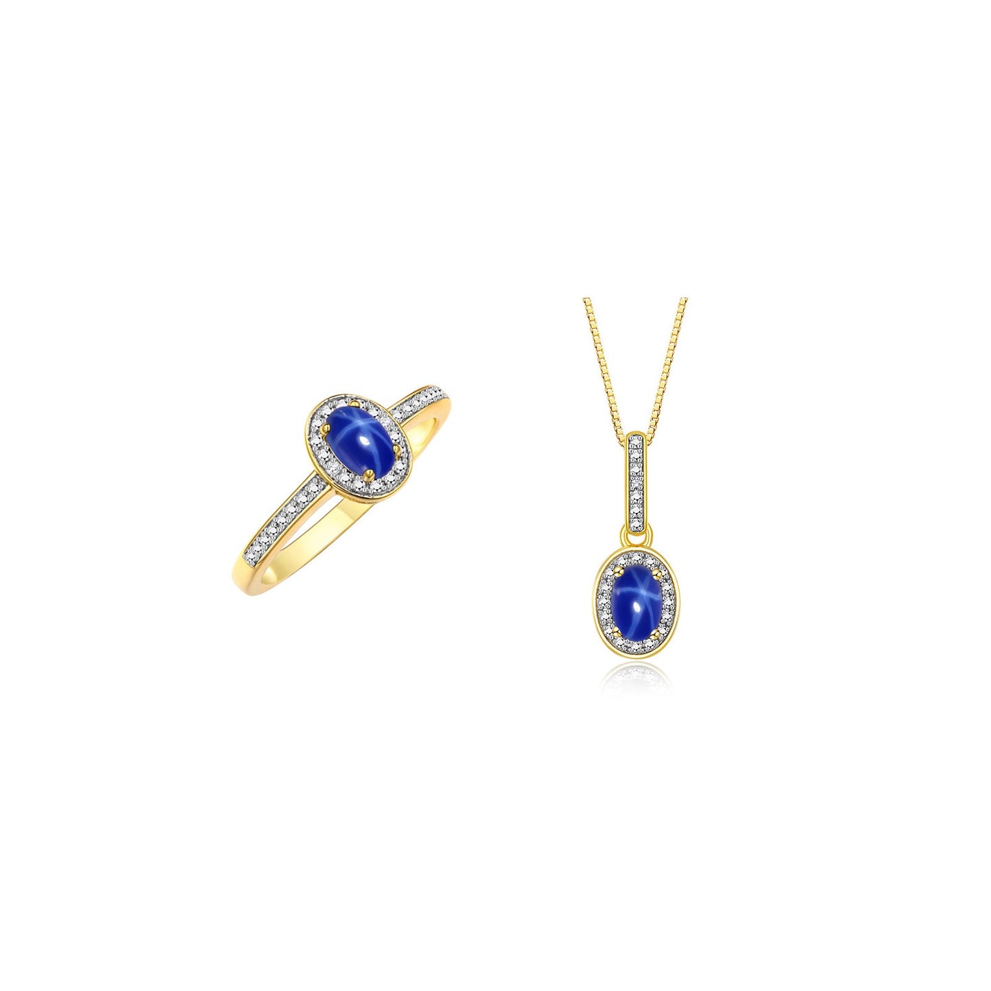 RYLOS Matching Jewelry Yellow Gold Plated Silver Halo Pendant Necklace & Matching Ring. Gemstone & Diamonds, 18" Chain. 6X4MM Birthstone. Sizes 5-10.