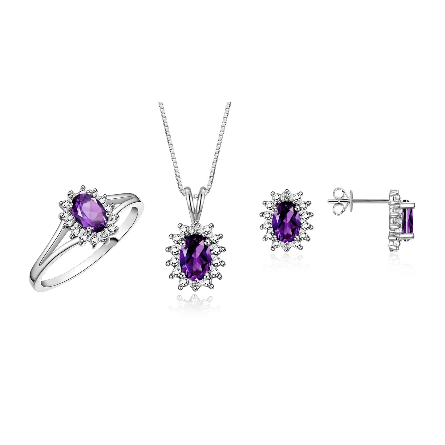 RYLOS Women's 14K White Gold Birthstone Set: Ring, Earring & Pendant Necklace. Gemstone & Diamonds, 6X4MM Birthstone. Perfectly Matching Friendship Gold Jewelry. Sizes 5-10.