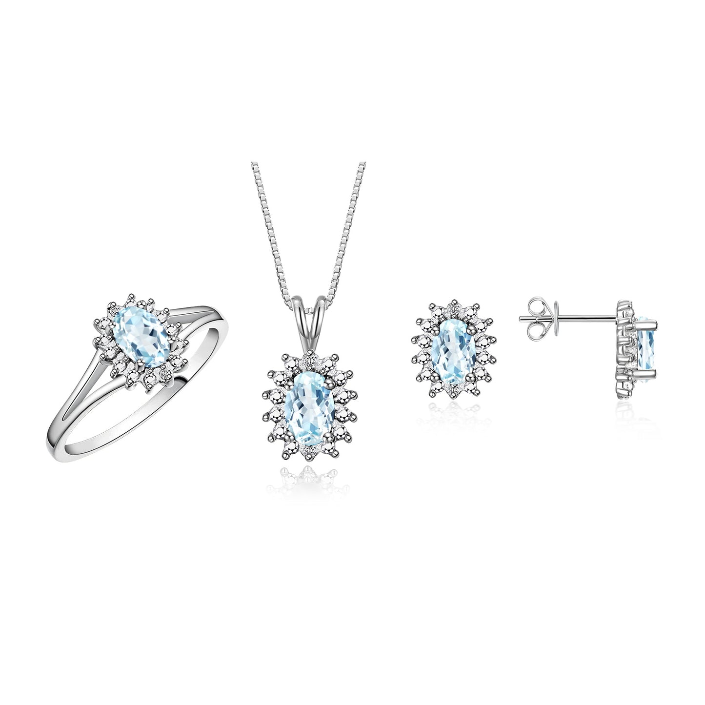 RYLOS Women's Sterling Silver Birthstone Set: Ring, Earring & Pendant Necklace. Gemstone & Diamonds, 6X4MM Birthstone. Perfectly Matching Friendship Gold Jewelry. Sizes 5-10.
