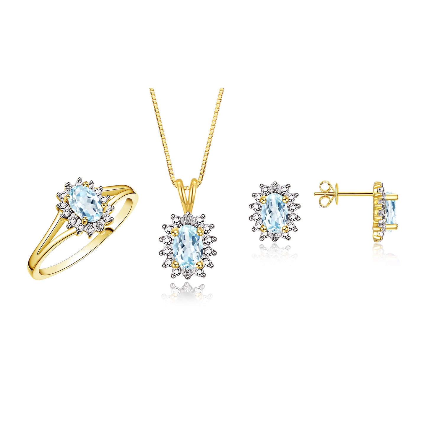 RYLOS Women's 14K Yellow Gold Birthstone Set: Ring, Earring & Pendant Necklace. Gemstone &  Diamonds, 6X4MM Birthstone. Perfectly Matching Friendship Gold Jewelry. Sizes 5-10