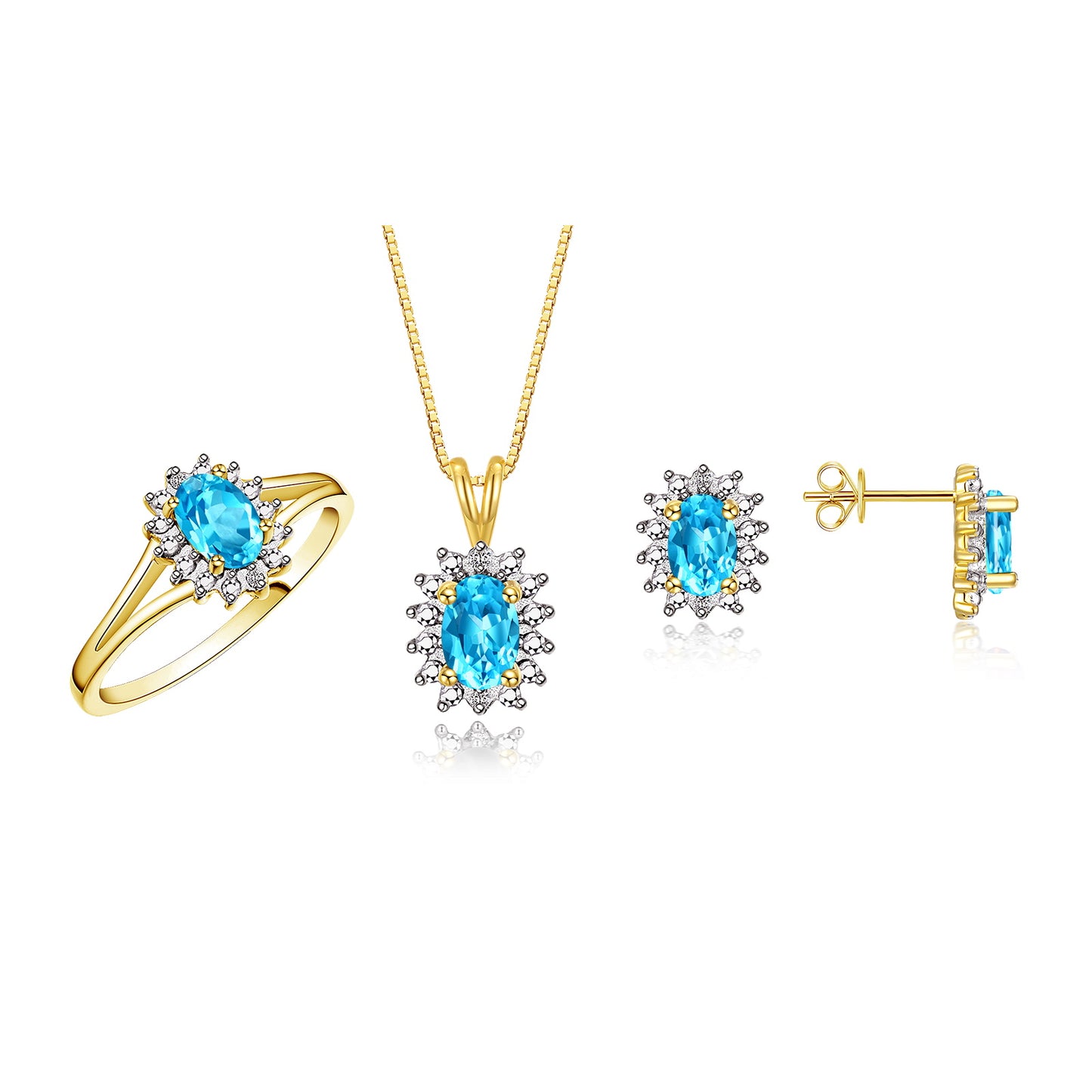 RYLOS Women's 14K Yellow Gold Birthstone Set: Ring, Earring & Pendant Necklace. Gemstone &  Diamonds, 6X4MM Birthstone. Perfectly Matching Friendship Gold Jewelry. Sizes 5-10