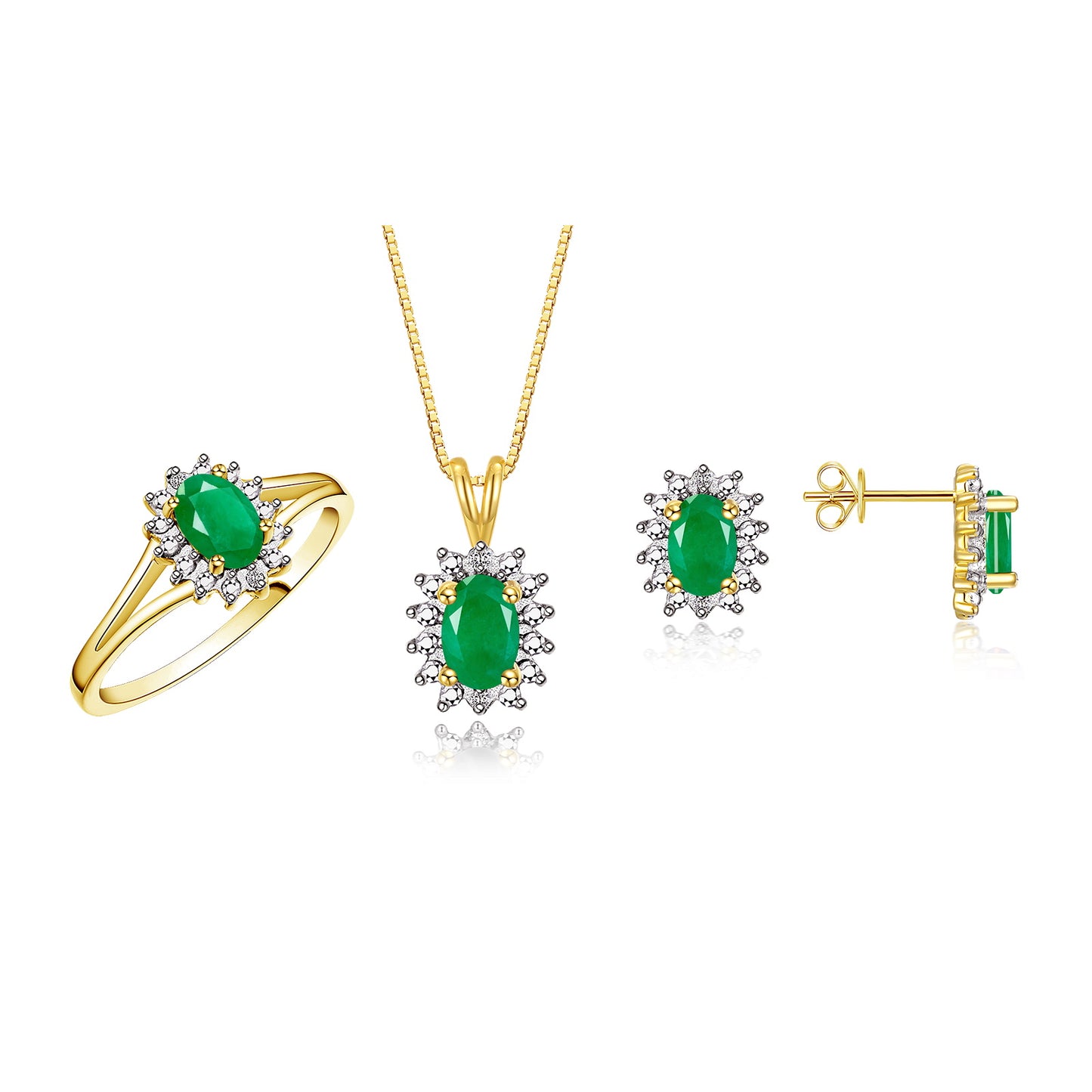 RYLOS Women's Yellow Gold Plated Silver Birthstone Set: Ring, Earring & Pendant Necklace. Gemstone &  Diamonds, 6X4MM Birthstone. Perfectly Matching Friendship Jewelry. Sizes 5-10.