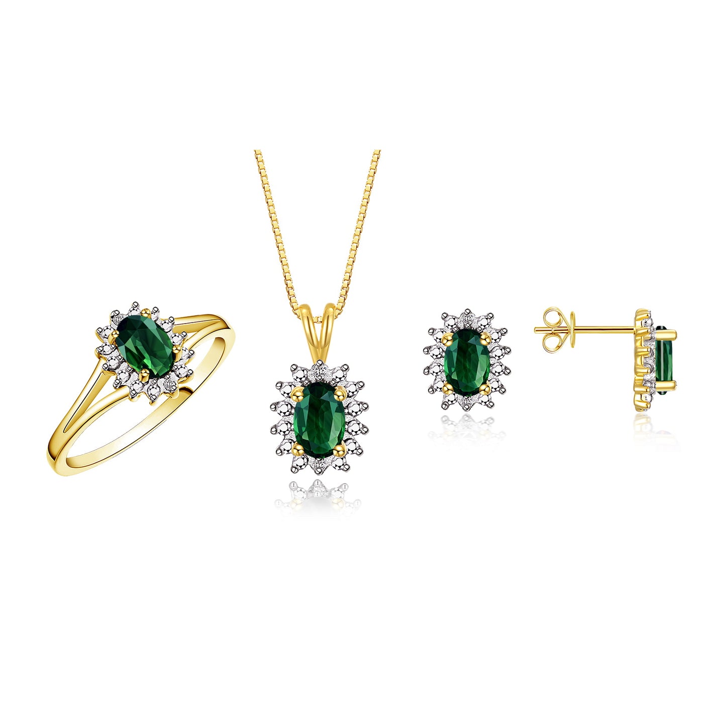 RYLOS Women's Yellow Gold Plated Silver Birthstone Set: Ring, Earring & Pendant Necklace. Gemstone &  Diamonds, 6X4MM Birthstone. Perfectly Matching Friendship Jewelry. Sizes 5-10.
