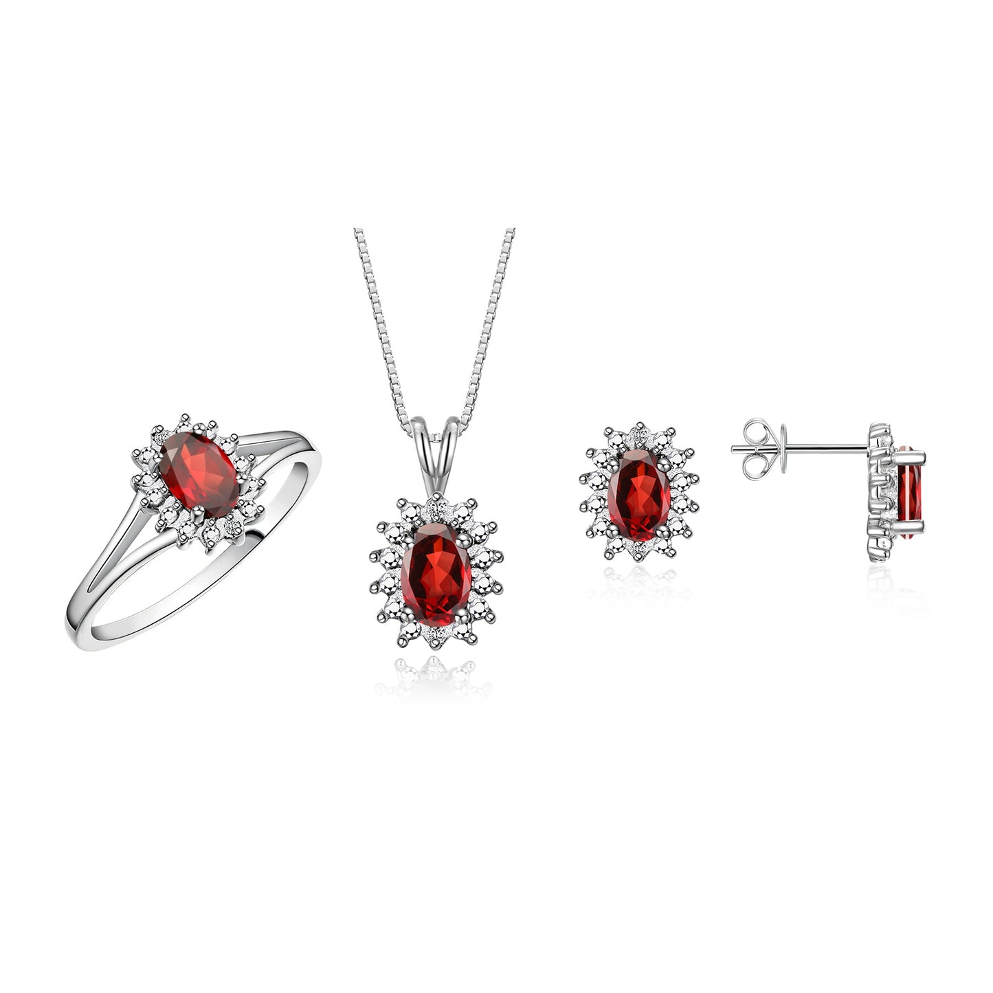RYLOS Women's 14K White Gold Birthstone Set: Ring, Earring & Pendant Necklace. Gemstone & Diamonds, 6X4MM Birthstone. Perfectly Matching Friendship Gold Jewelry. Sizes 5-10.