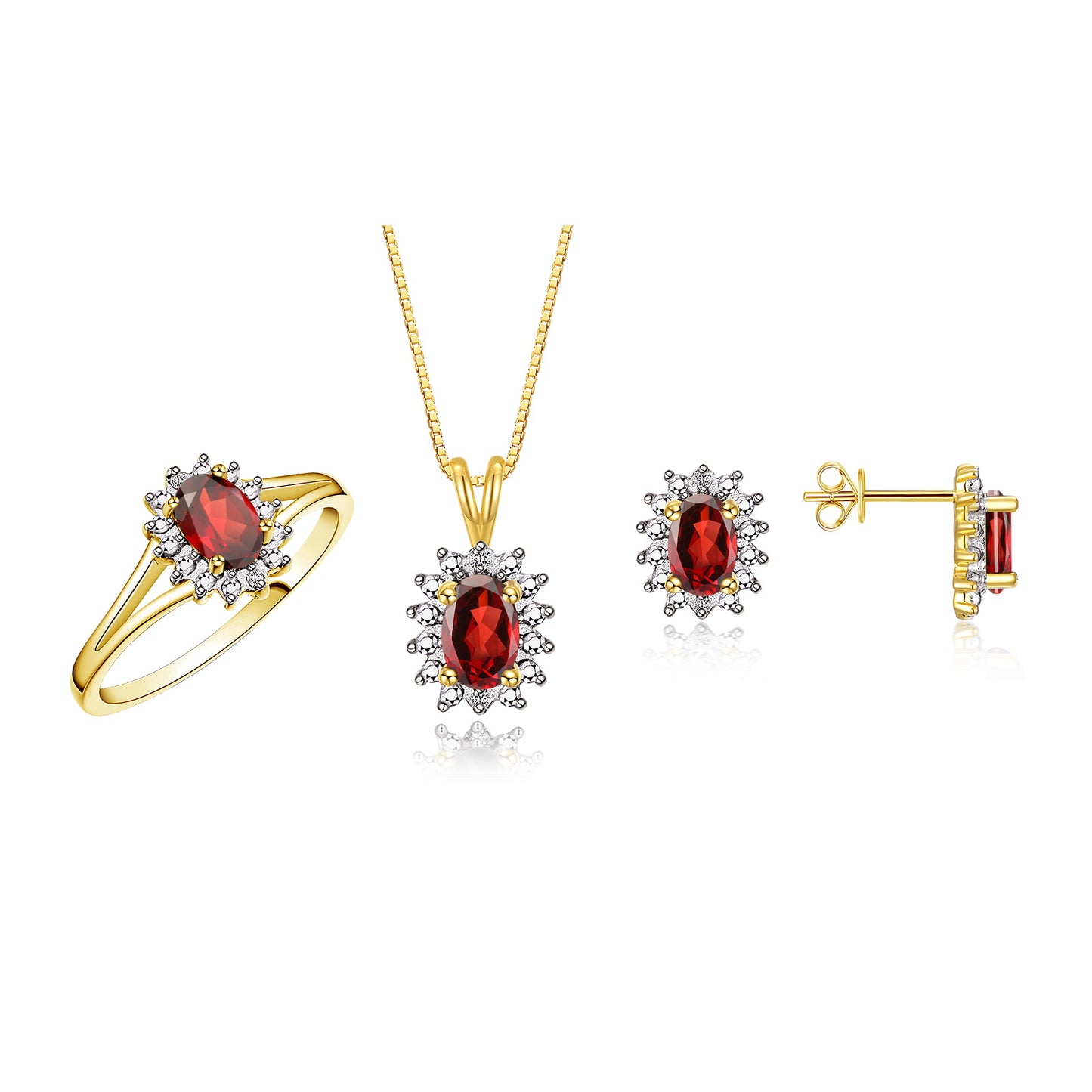 RYLOS Women's 14K Yellow Gold Birthstone Set: Ring, Earring & Pendant Necklace. Gemstone &  Diamonds, 6X4MM Birthstone. Perfectly Matching Friendship Gold Jewelry. Sizes 5-10