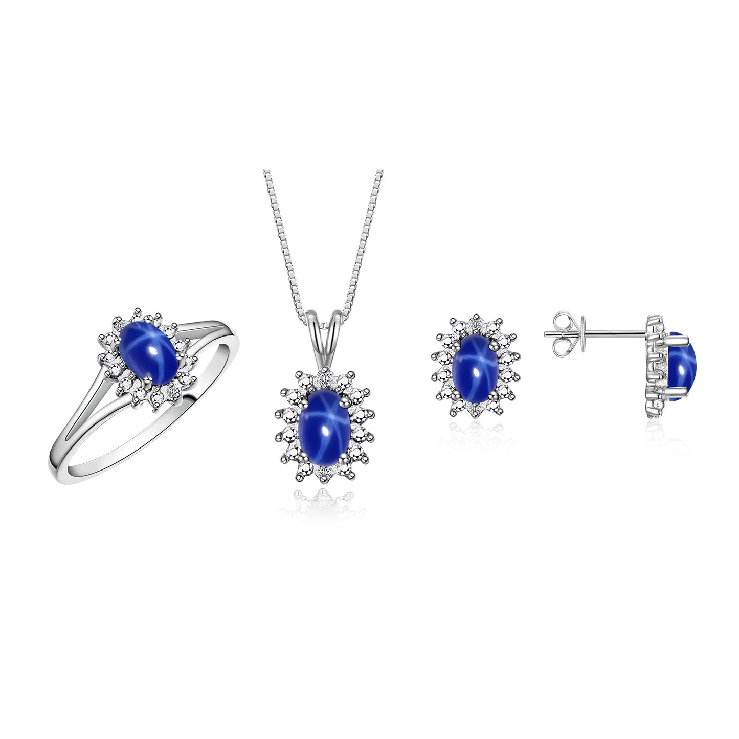 RYLOS Women's 14K White Gold Birthstone Set: Ring, Earring & Pendant Necklace. Gemstone & Diamonds, 6X4MM Birthstone. Perfectly Matching Friendship Gold Jewelry. Sizes 5-10.