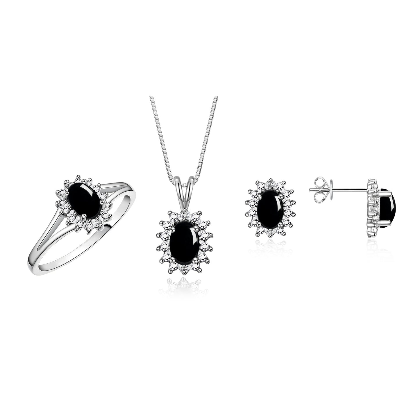 RYLOS Women's 14K White Gold Birthstone Set: Ring, Earring & Pendant Necklace. Gemstone & Diamonds, 6X4MM Birthstone. Perfectly Matching Friendship Gold Jewelry. Sizes 5-10.