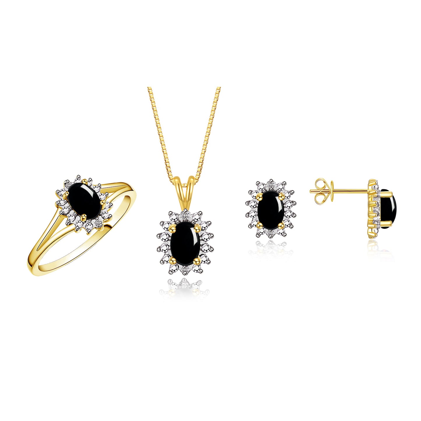 RYLOS Women's Yellow Gold Plated Silver Birthstone Set: Ring, Earring & Pendant Necklace. Gemstone &  Diamonds, 6X4MM Birthstone. Perfectly Matching Friendship Jewelry. Sizes 5-10.