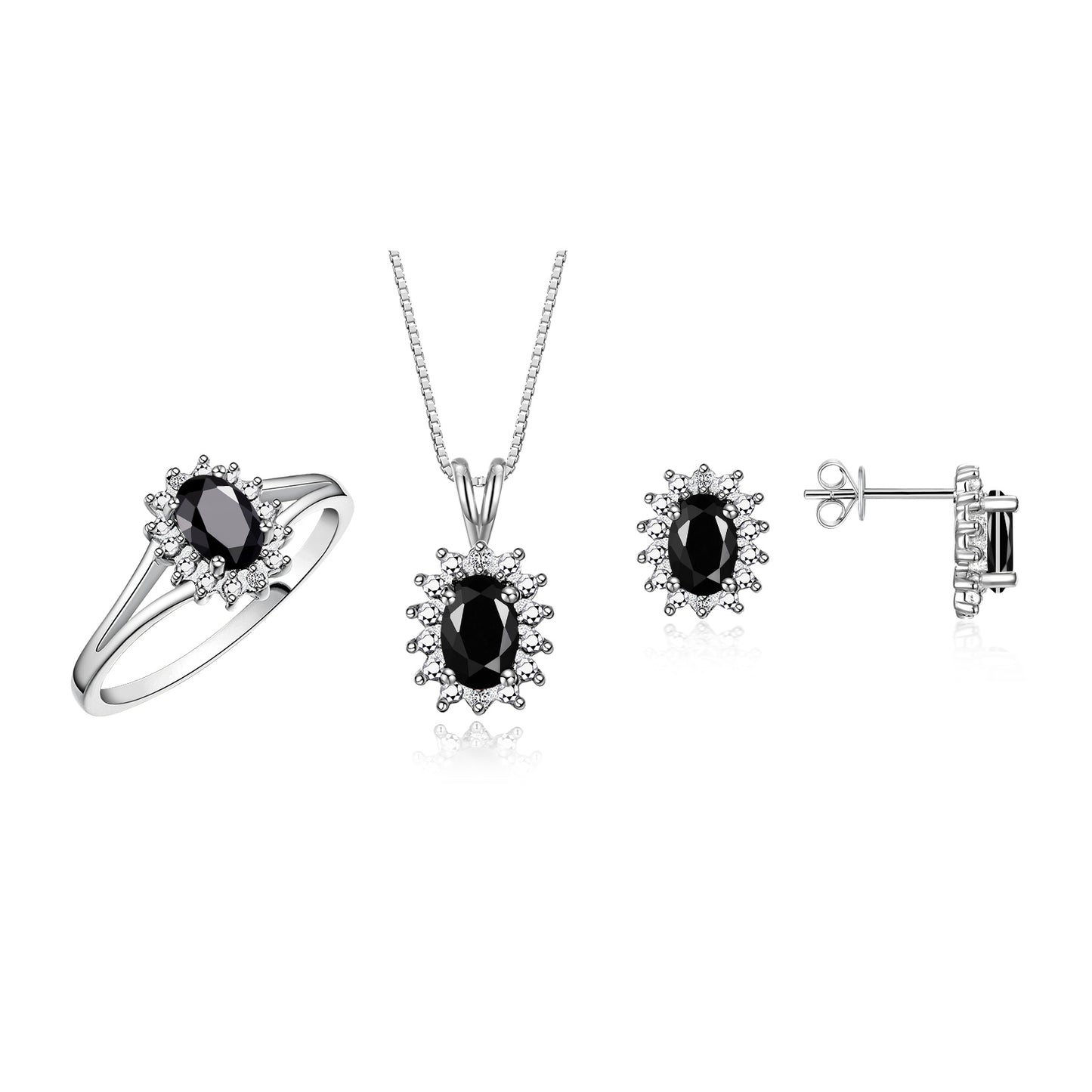 RYLOS Women's Sterling Silver Birthstone Set: Ring, Earring & Pendant Necklace. Gemstone & Diamonds, 6X4MM Birthstone. Perfectly Matching Friendship Gold Jewelry. Sizes 5-10.
