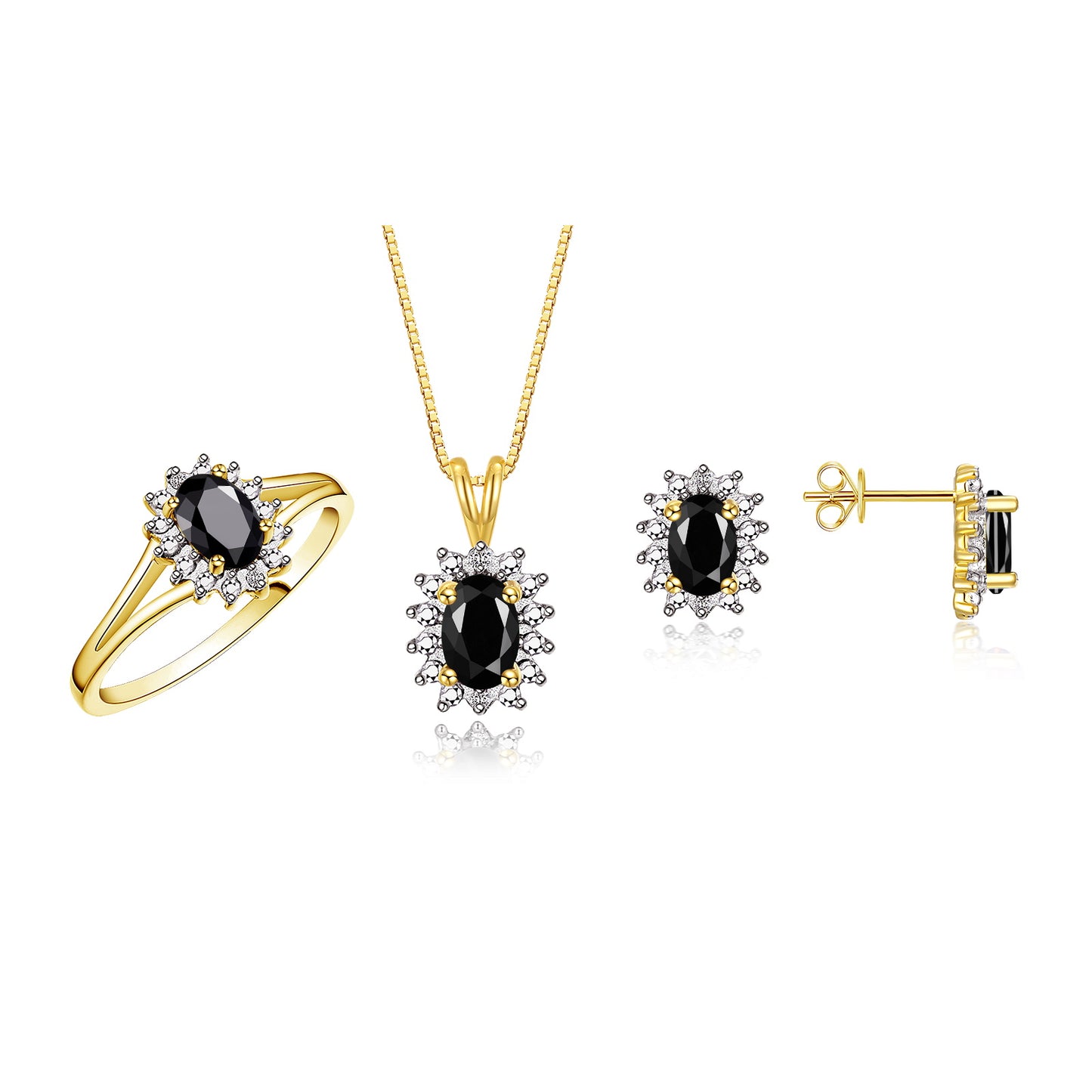 RYLOS Women's Yellow Gold Plated Silver Birthstone Set: Ring, Earring & Pendant Necklace. Gemstone &  Diamonds, 6X4MM Birthstone. Perfectly Matching Friendship Jewelry. Sizes 5-10.