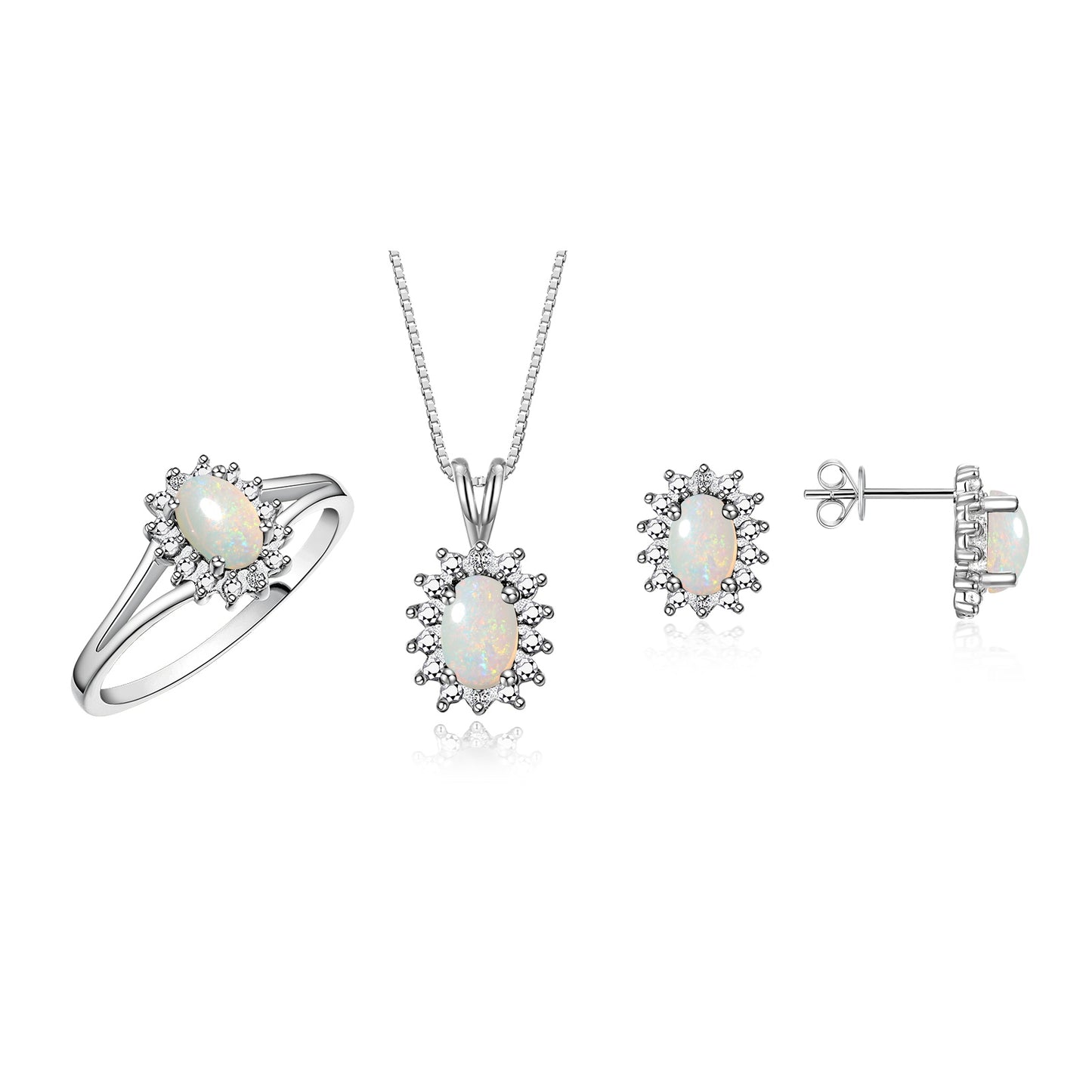 RYLOS Women's 14K White Gold Birthstone Set: Ring, Earring & Pendant Necklace. Gemstone & Diamonds, 6X4MM Birthstone. Perfectly Matching Friendship Gold Jewelry. Sizes 5-10.